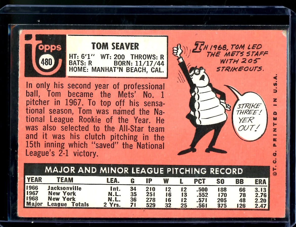 1969 Topps Tom Seaver #480 Mets 1 - Image 2