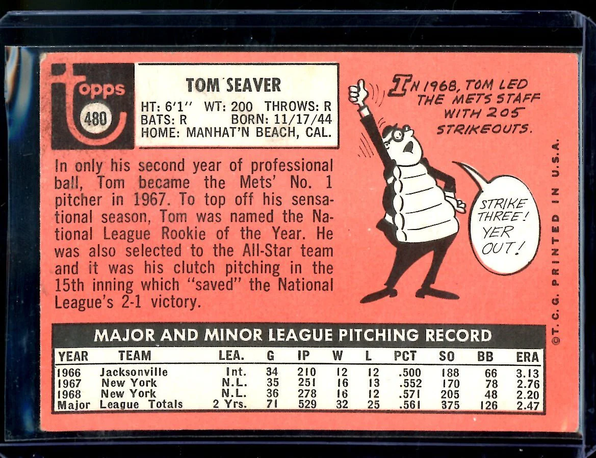 1969 Topps Tom Seaver #480 Mets 2 - Image 2