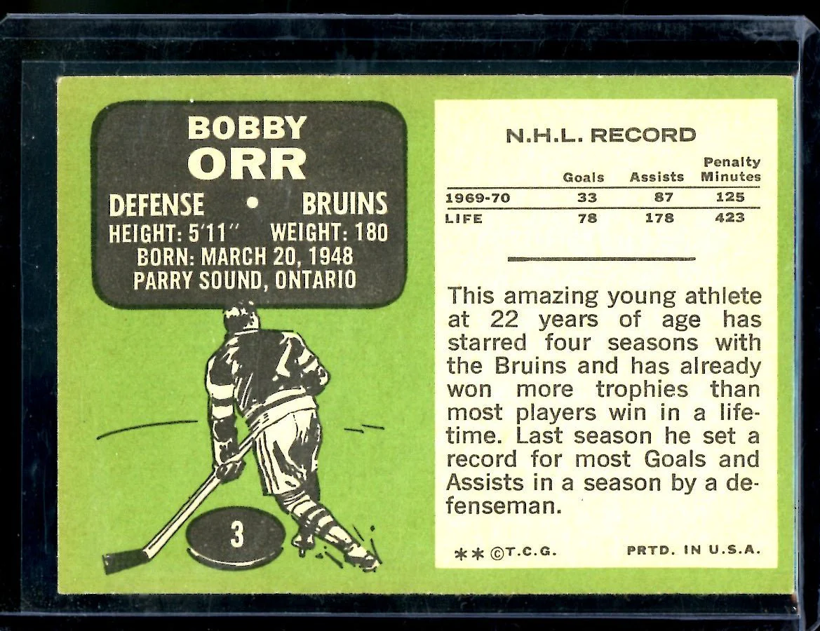 1971 Topps Bobby Orr #3 Bruins - Image 2