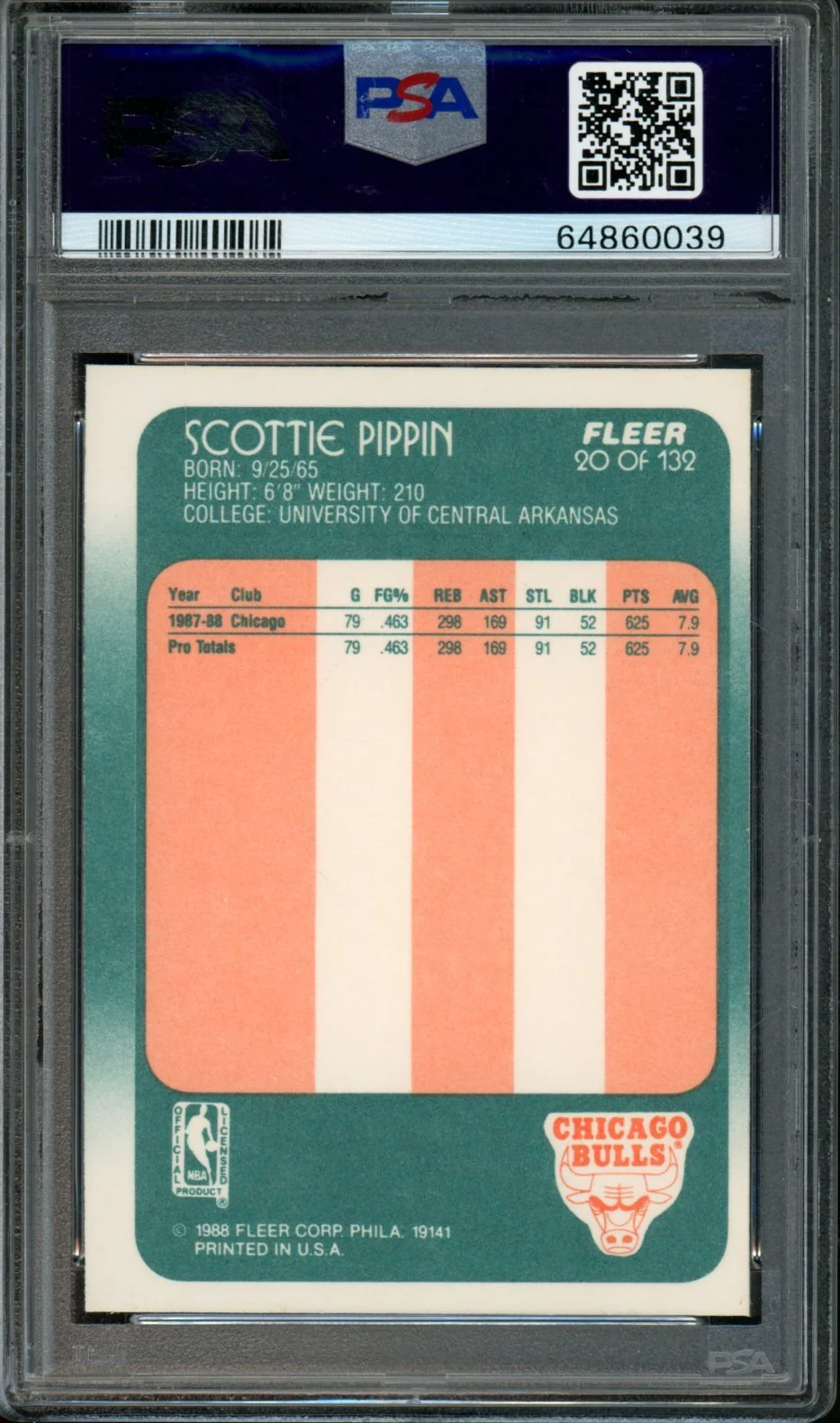 1988 Fleer Scottie Pippen Rookie #20 PSA 8 Bulls - Image 2