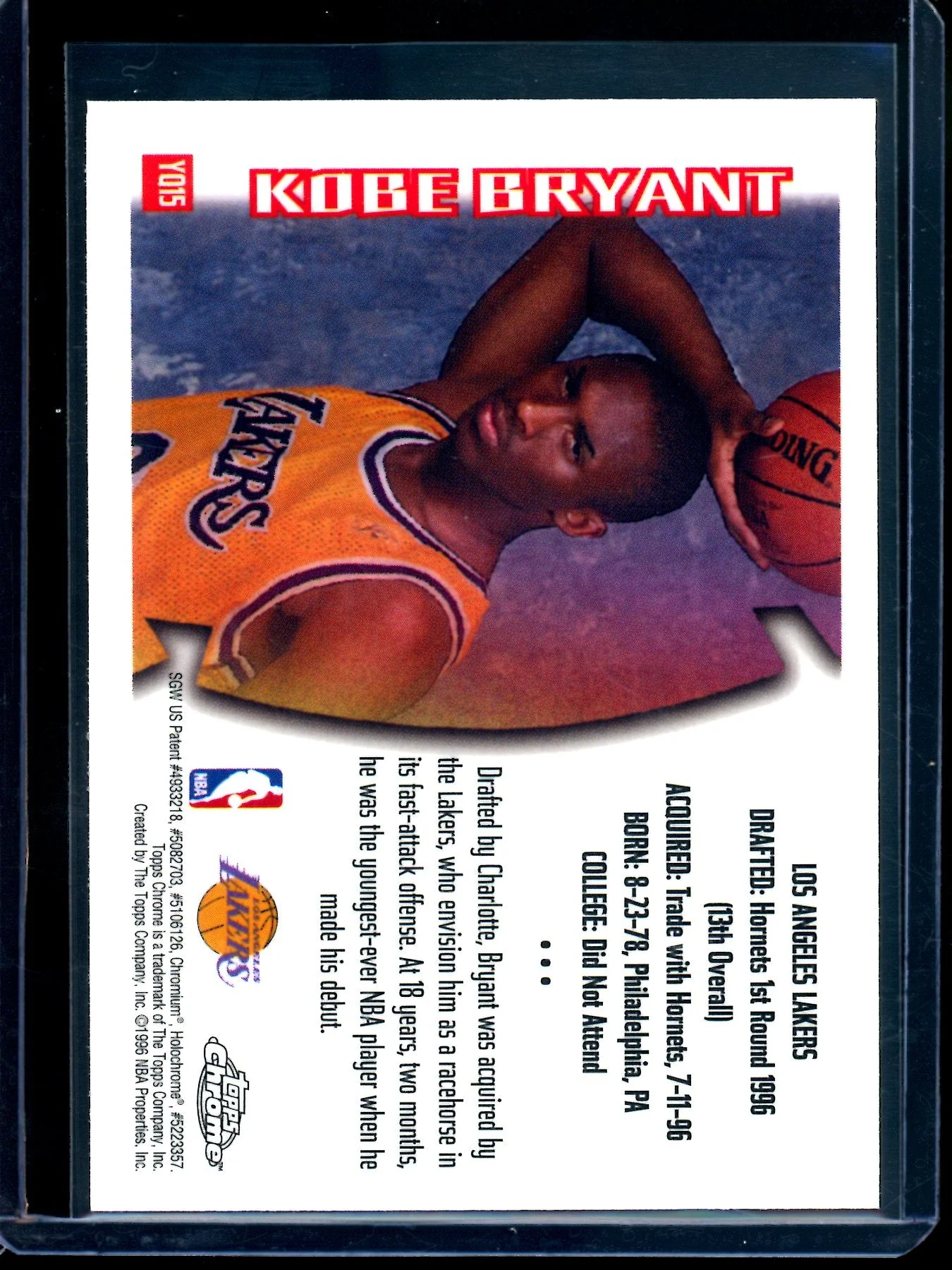 1996 Topps Chrome Kobe Bryant Youthquake Rookie Card #YQ15 Lakers - Image 2