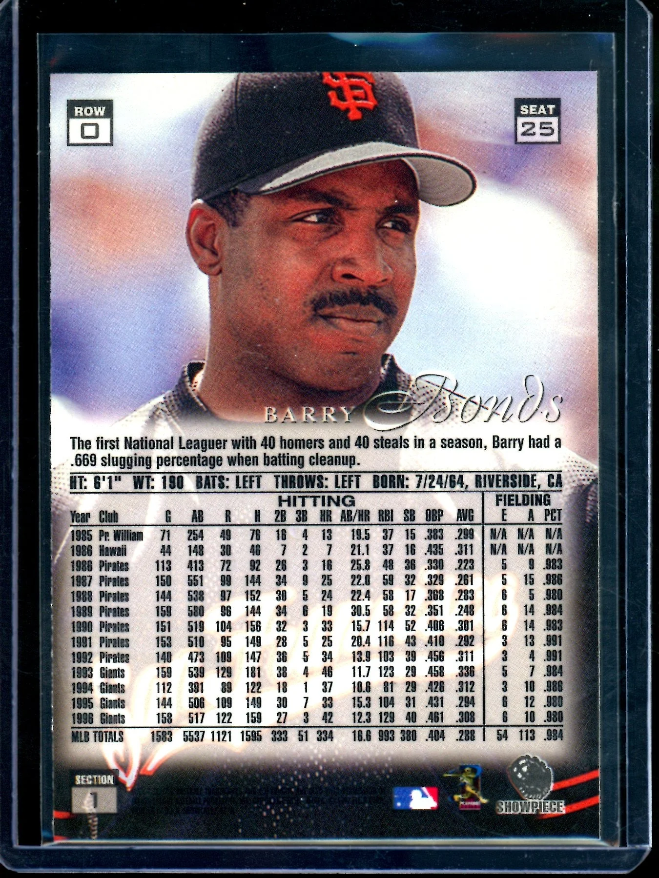 1997 Flair Showcase Barry Bonds Row "0" Seat "25" Giants - Image 2