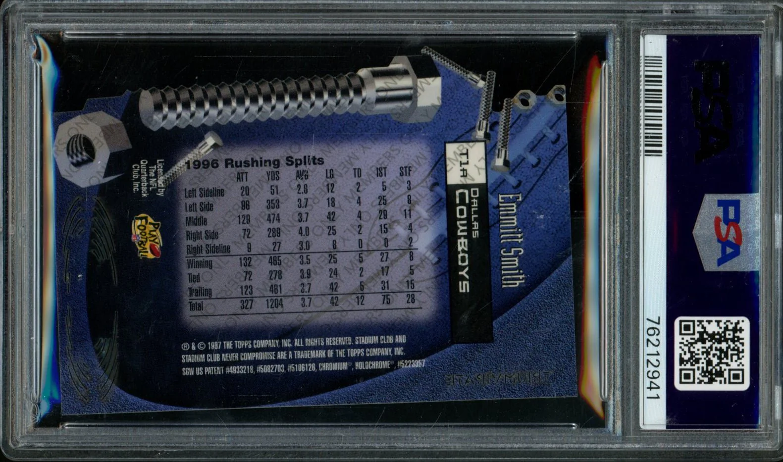 1997 Topps Stadium Club Emmitt Smith Triumvirate PSA 5 Cowboys - Image 2
