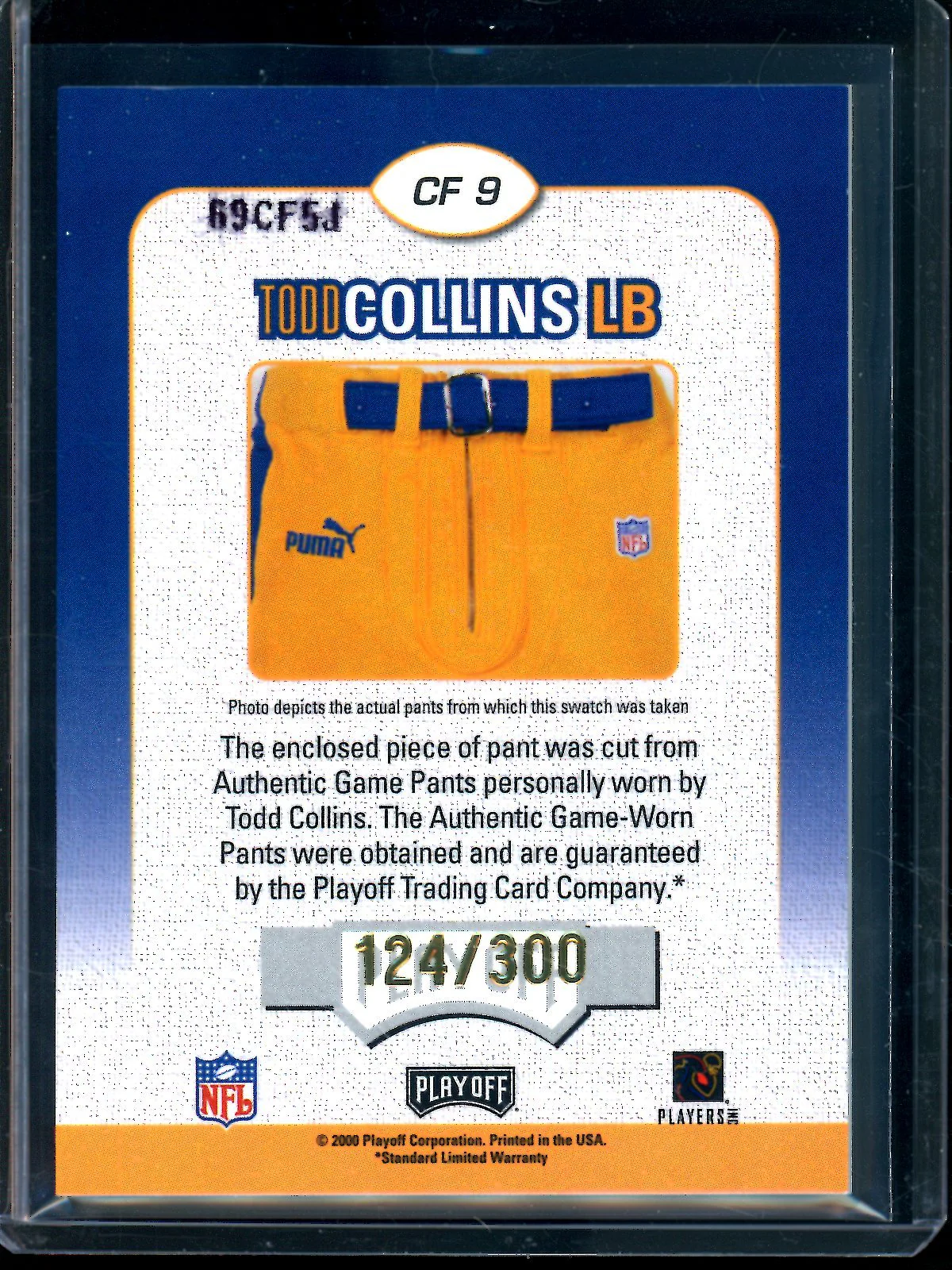 2000 Panini Contenders Todd Collins Championship Fabric /300 Rams - Image 2