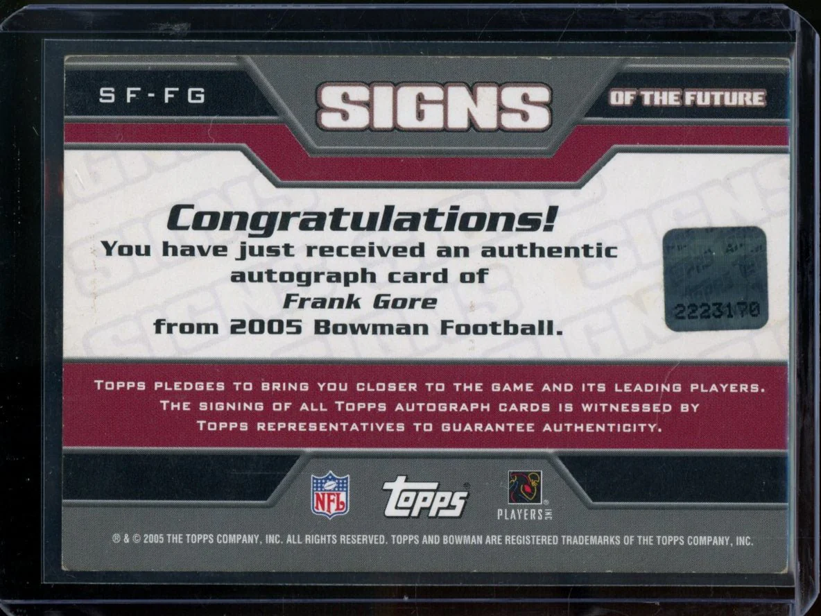 2005 Bowman Frank Gore Signs Of The Future Auto Red 49ers - Image 2