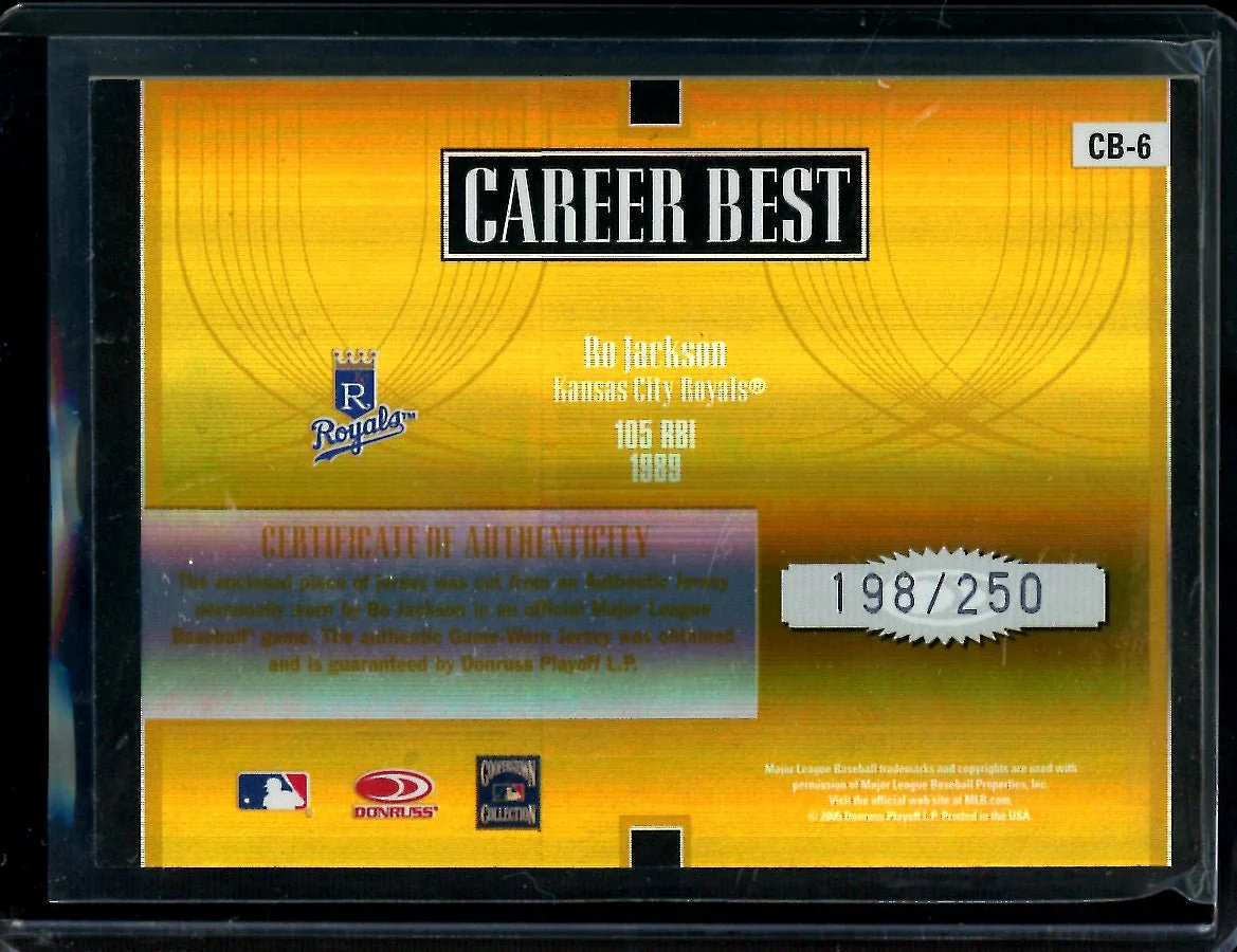 2005 Donruss Elite Bo Jackson Gold Patch /250 Royals - Image 2