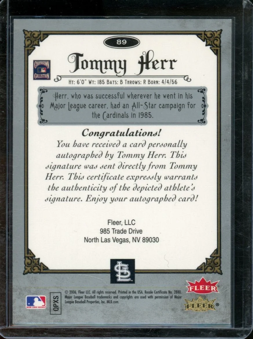 2006 Fleer Tommy Herr Greats Of The Game "T-Bud" Auto Cardinals - Image 2