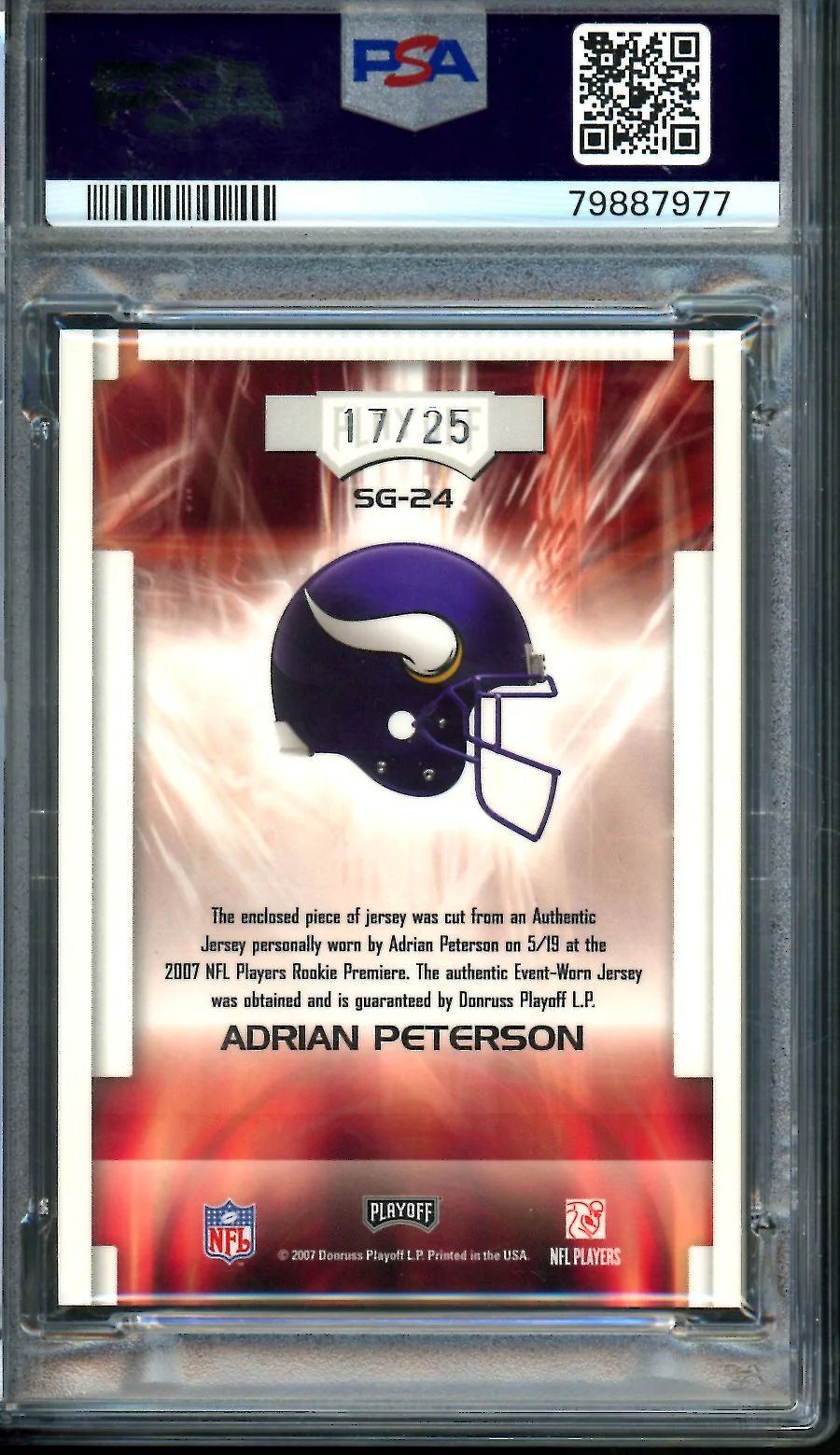 2007 Panini Playoff Absolute Adrian Peterson Rookie Star Gazing Jumbo Patch /25 PSA 9 Vikings - Image 2