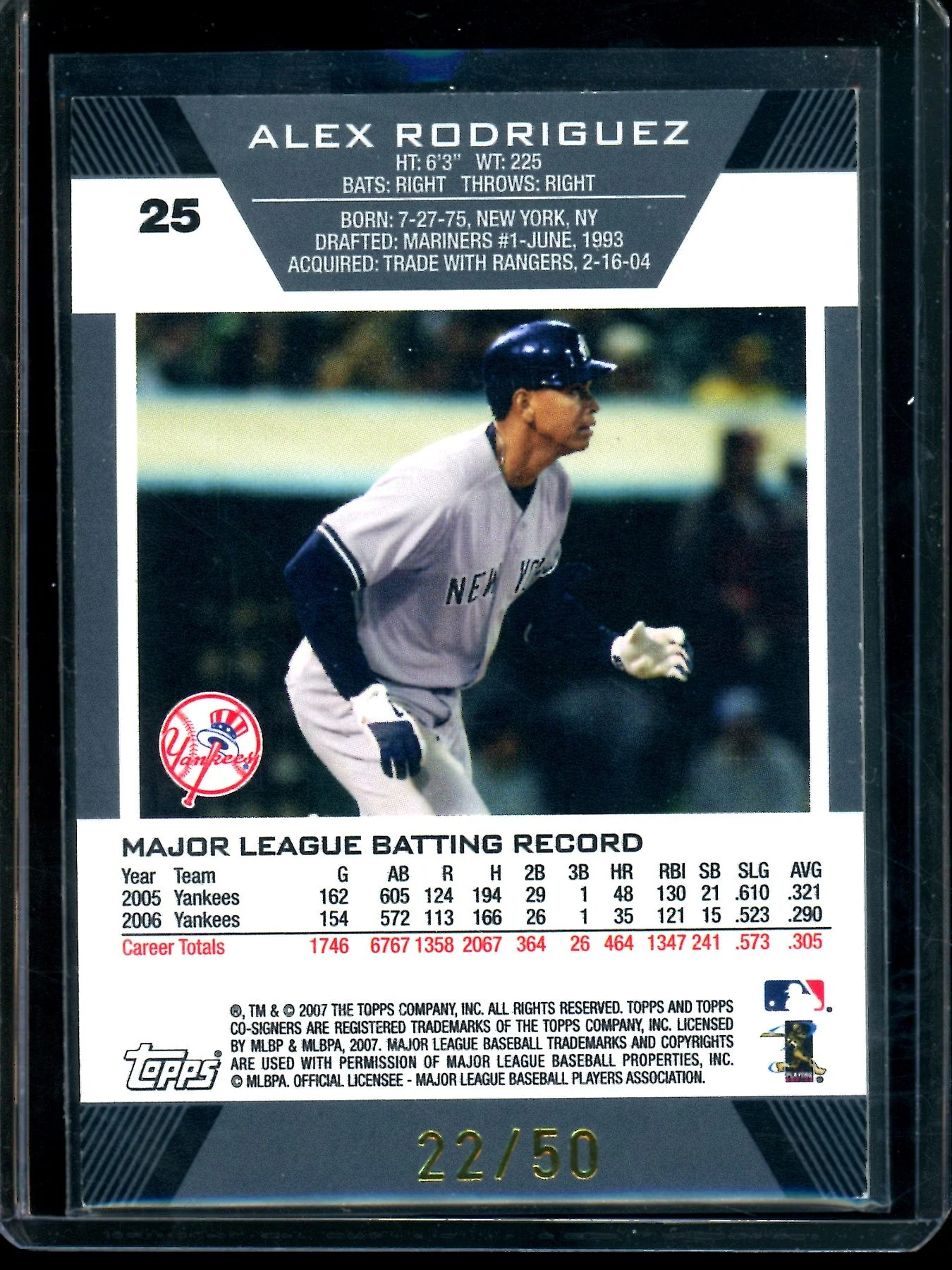 2007 Topps Co-Signatures Jeter / Rodriguez Gold Refractor /50 Yankees - Image 2