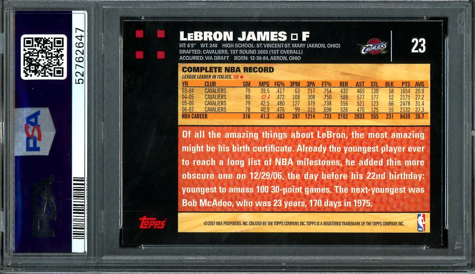 2007 Topps Topps LeBron James #23 PSA 9 Cavaliers - Image 2