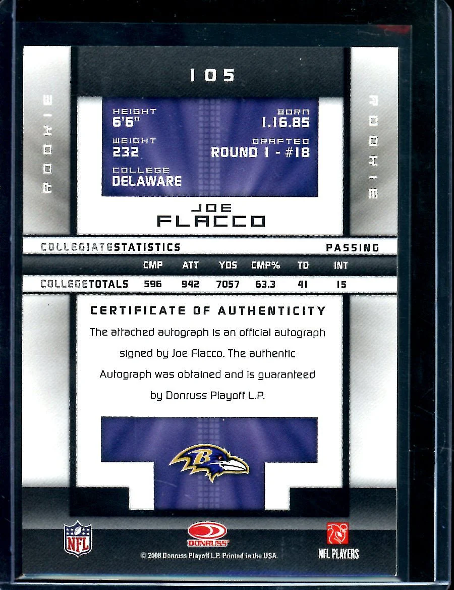 2008 Panini Elite Joe Flacco Rookie Auto /299 Ravens - Image 2