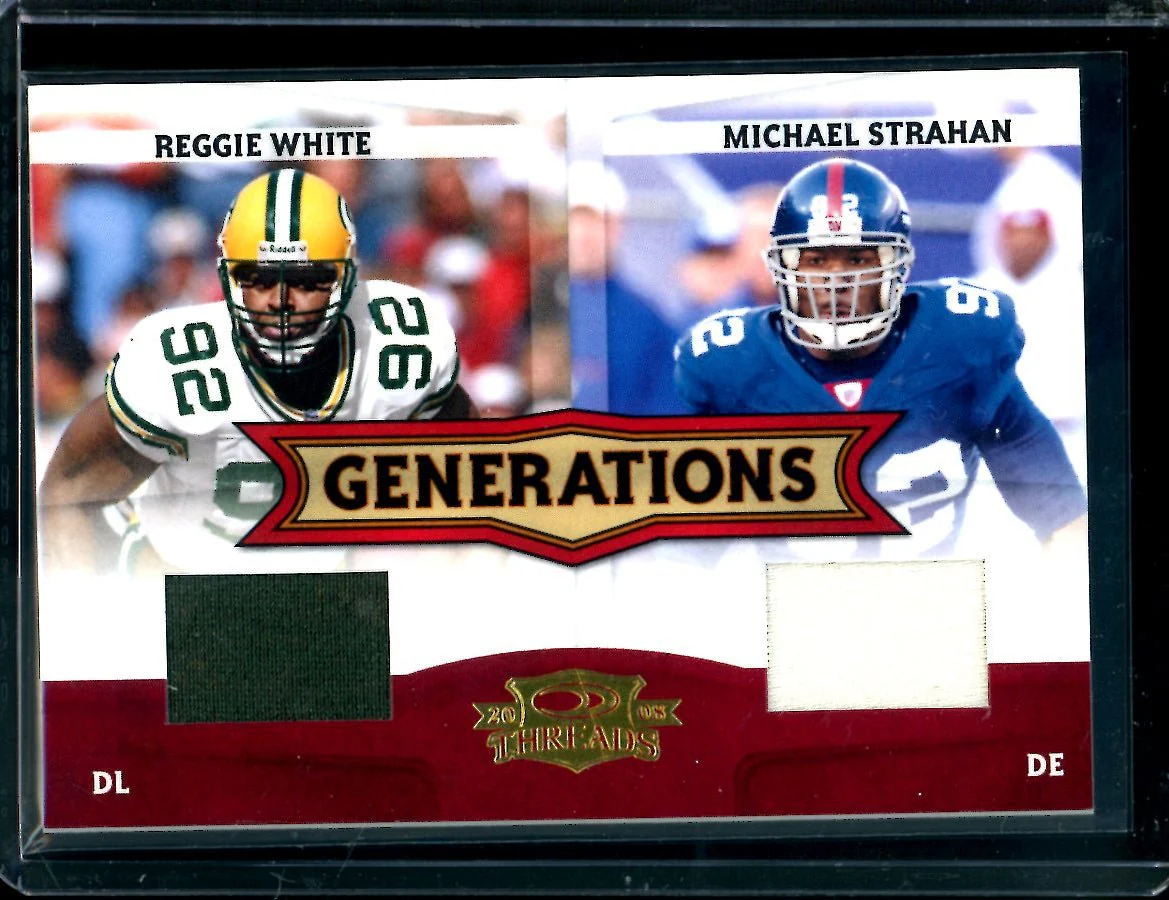 2008 Panini Threads Reggie White/Michael Strahan Generations Dual Patch Game Worn /250