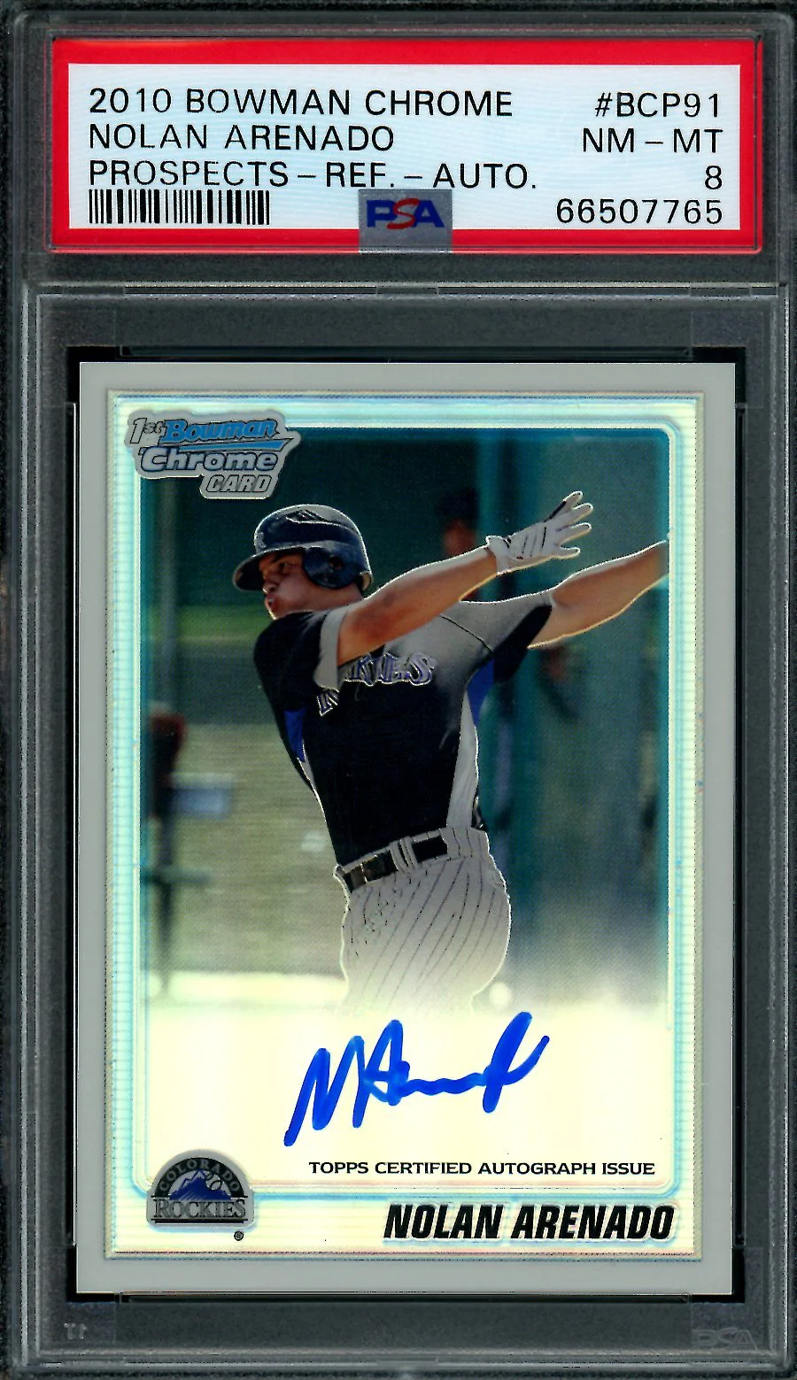 2010 Bowman Chrome Nolan Arenado 1st Bowman Refractor Auto /500 PSA 8 Cardinals