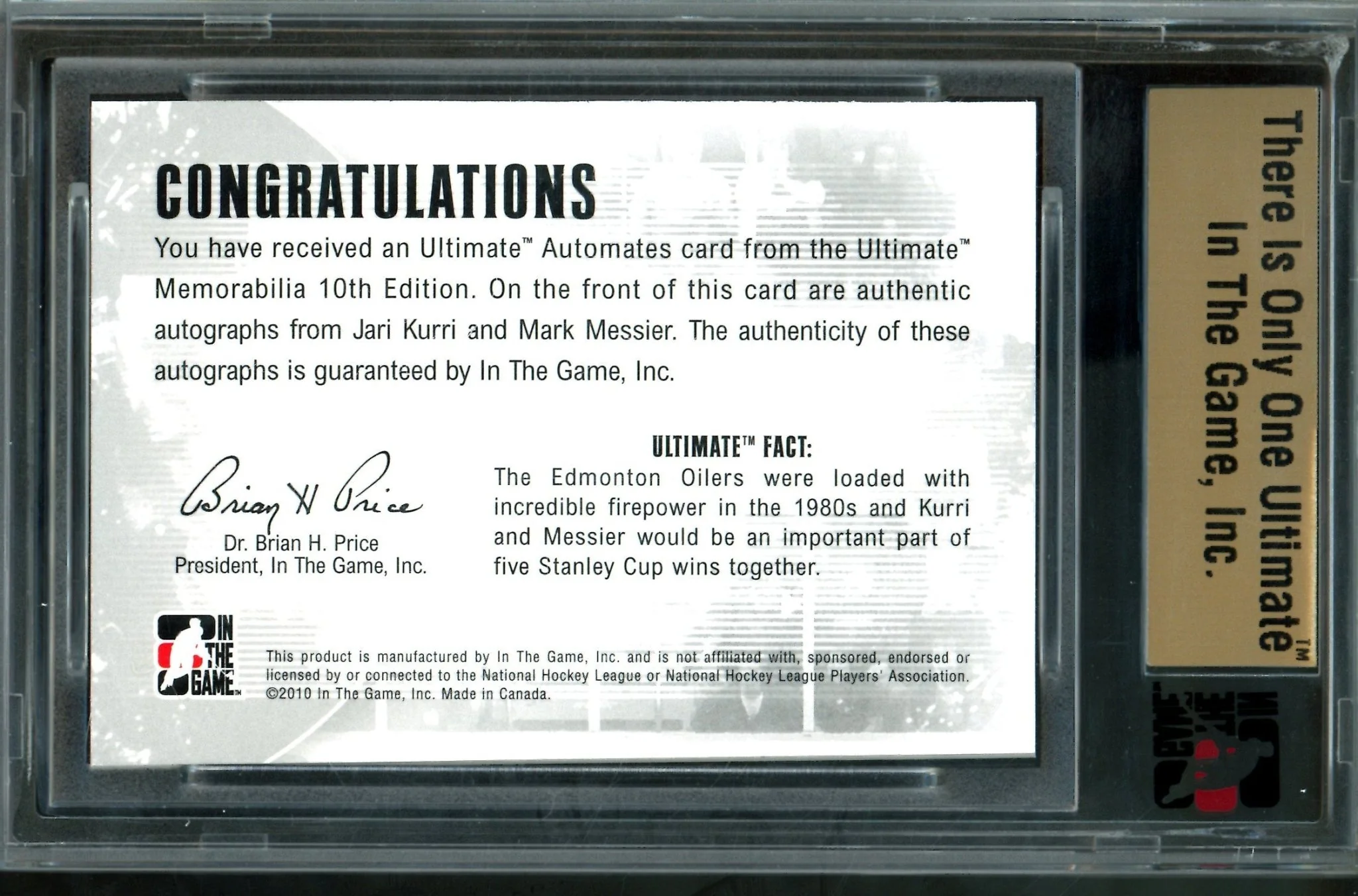 2010 In The Game Ultimate Jari Kurri / Mark Messier AutoMates /19 Oilers - Image 2