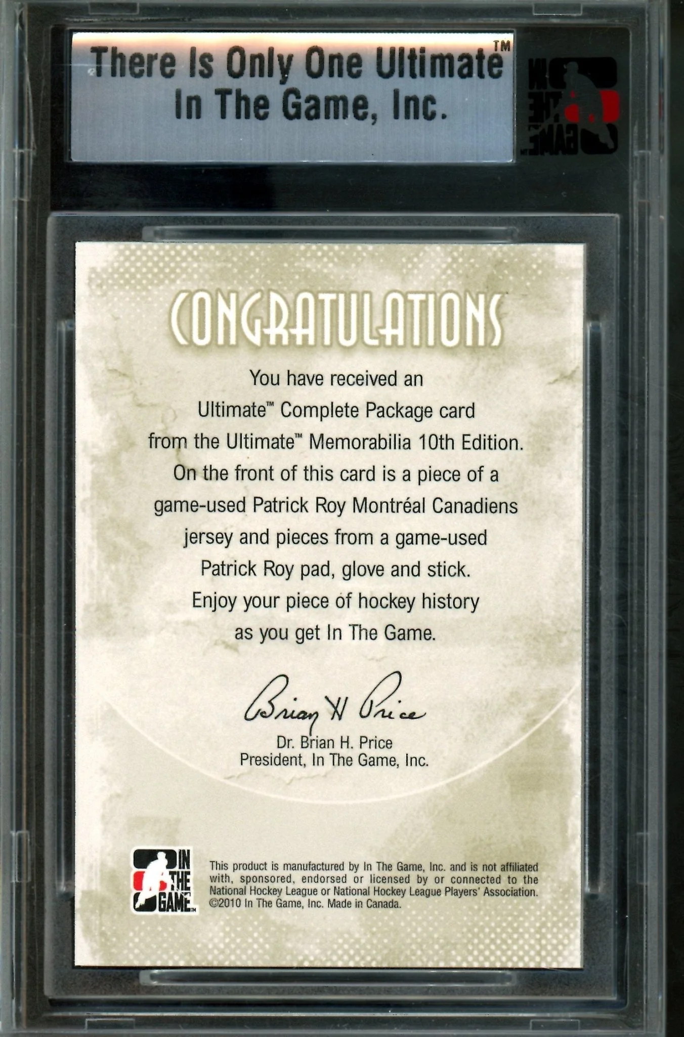 2010 In The Game Ultimate Patrick Roy Camplete Package Silver Memorabilia /9 Canadiens - Image 2