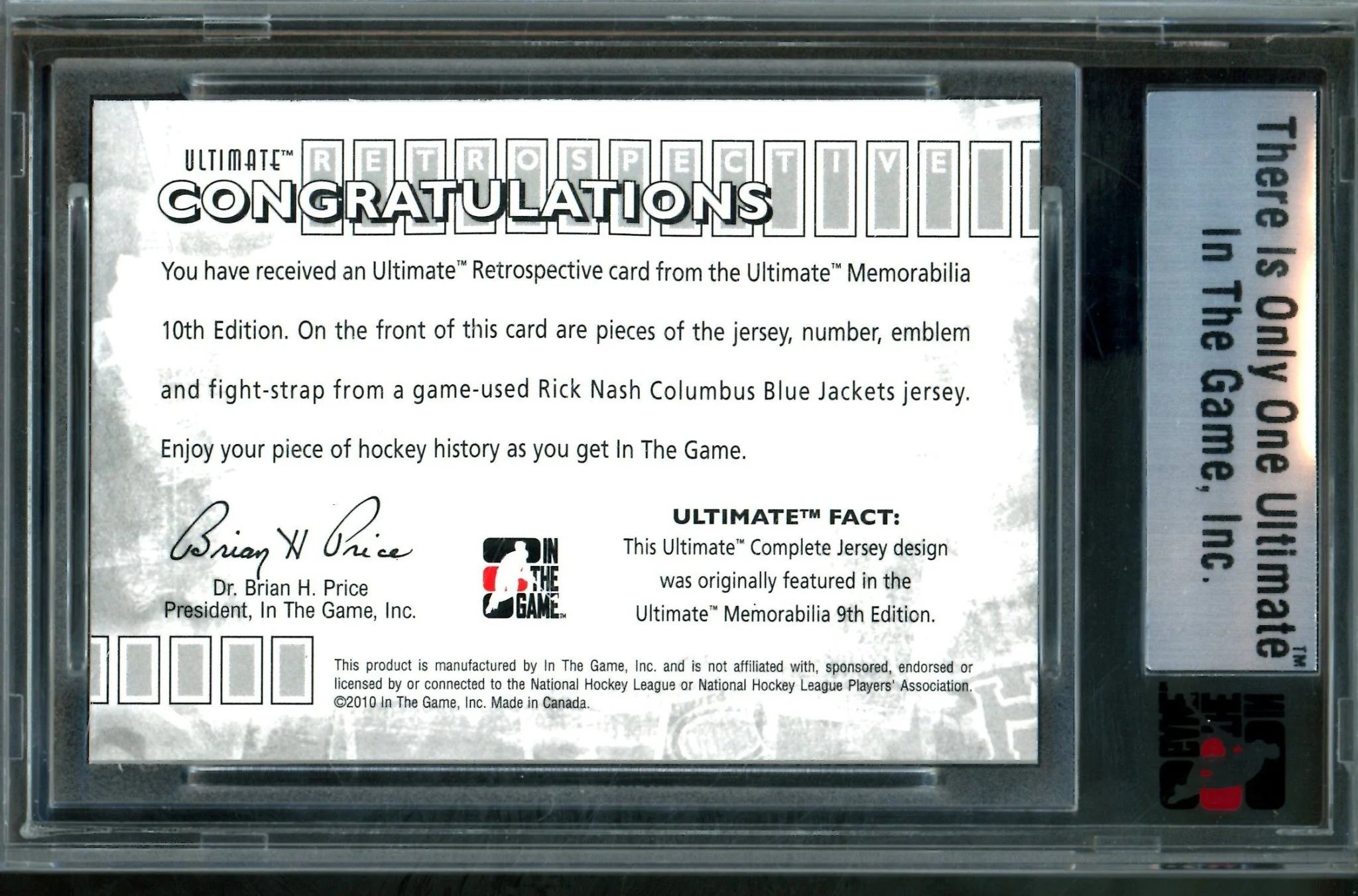 2010 In The Game Ultimate Rick Nash Complete Jersey Quad Memorabilia /9 Blue Jackets - Image 2