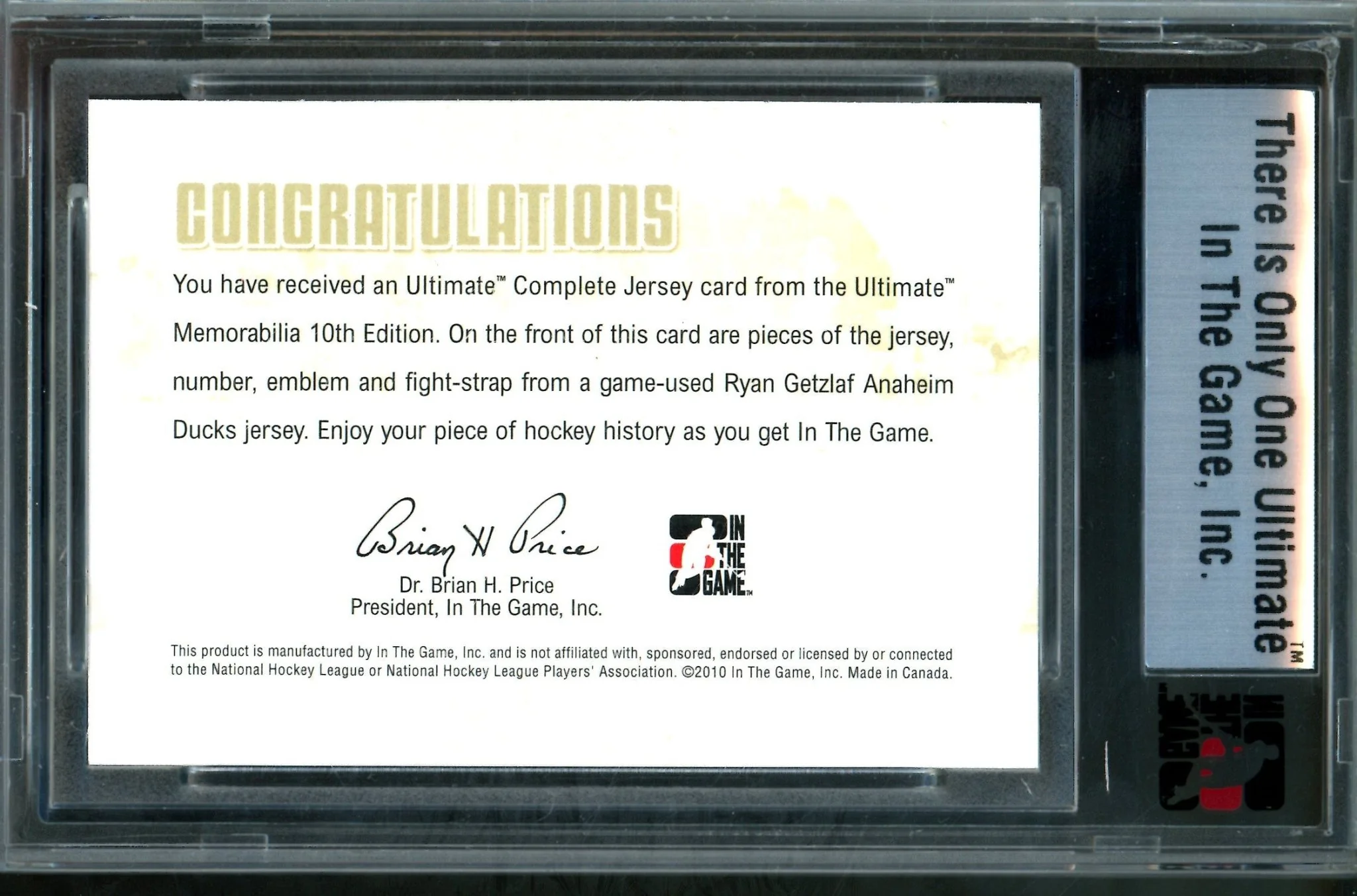 2010 In The Game Ultimate Ryan Getzlaf Complete Jersey /9 Ducks - Image 2