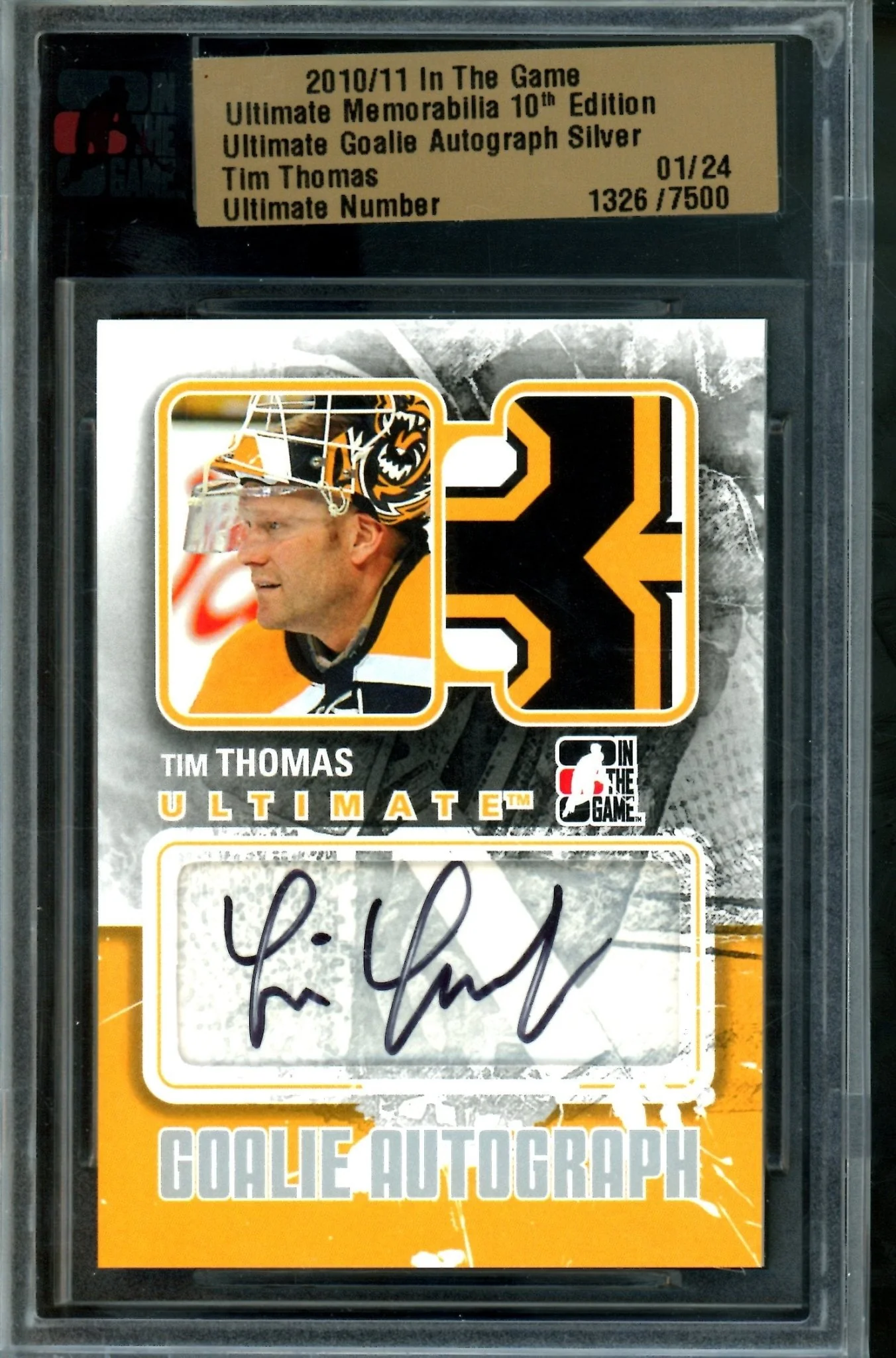 2010 In The Game Ultimate Tim Thomas Goalie Autograph /24 Bruins