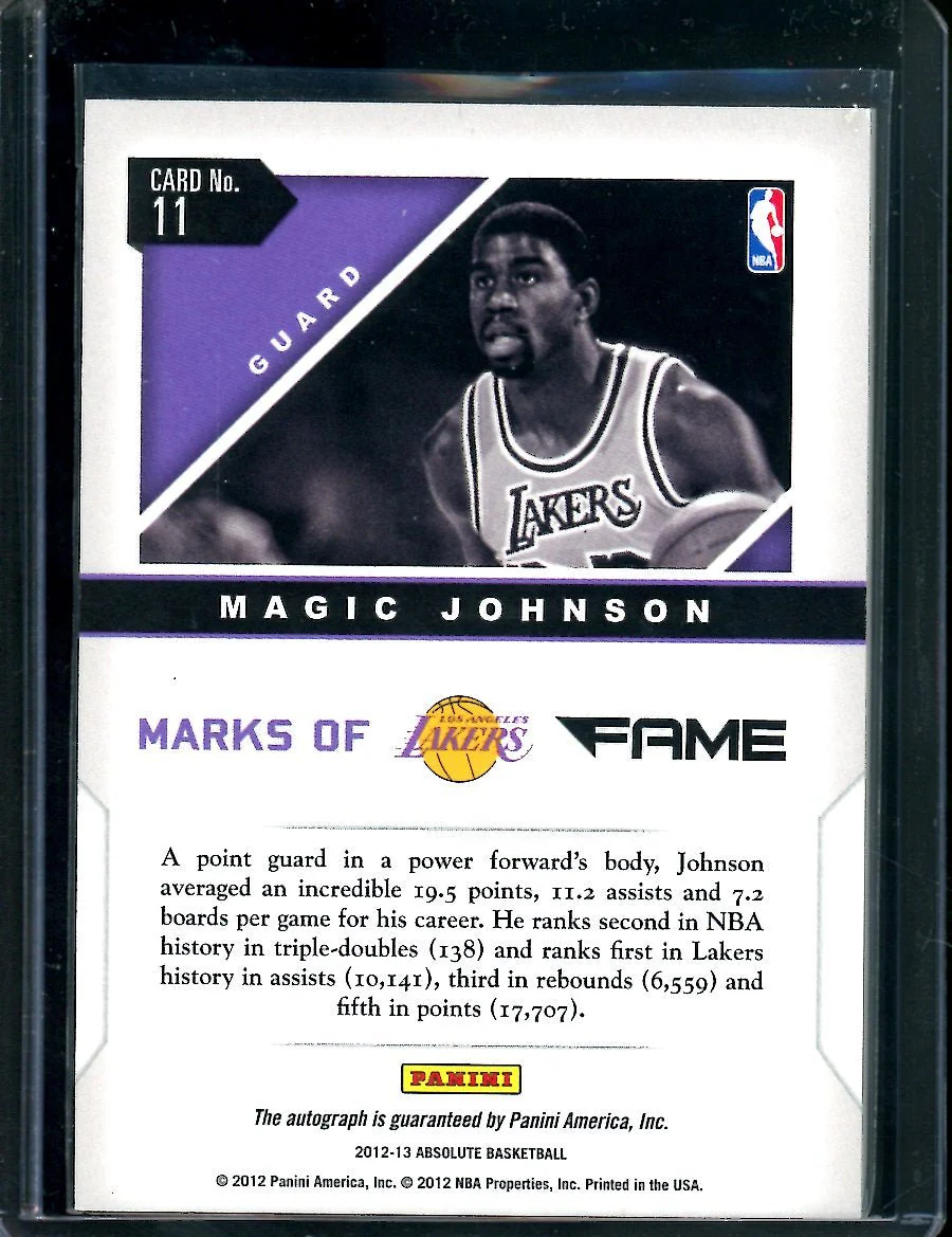 2012/13 Panini Absolute Magic Johnson Marks of Fame Auto /49 Lakers - Image 2