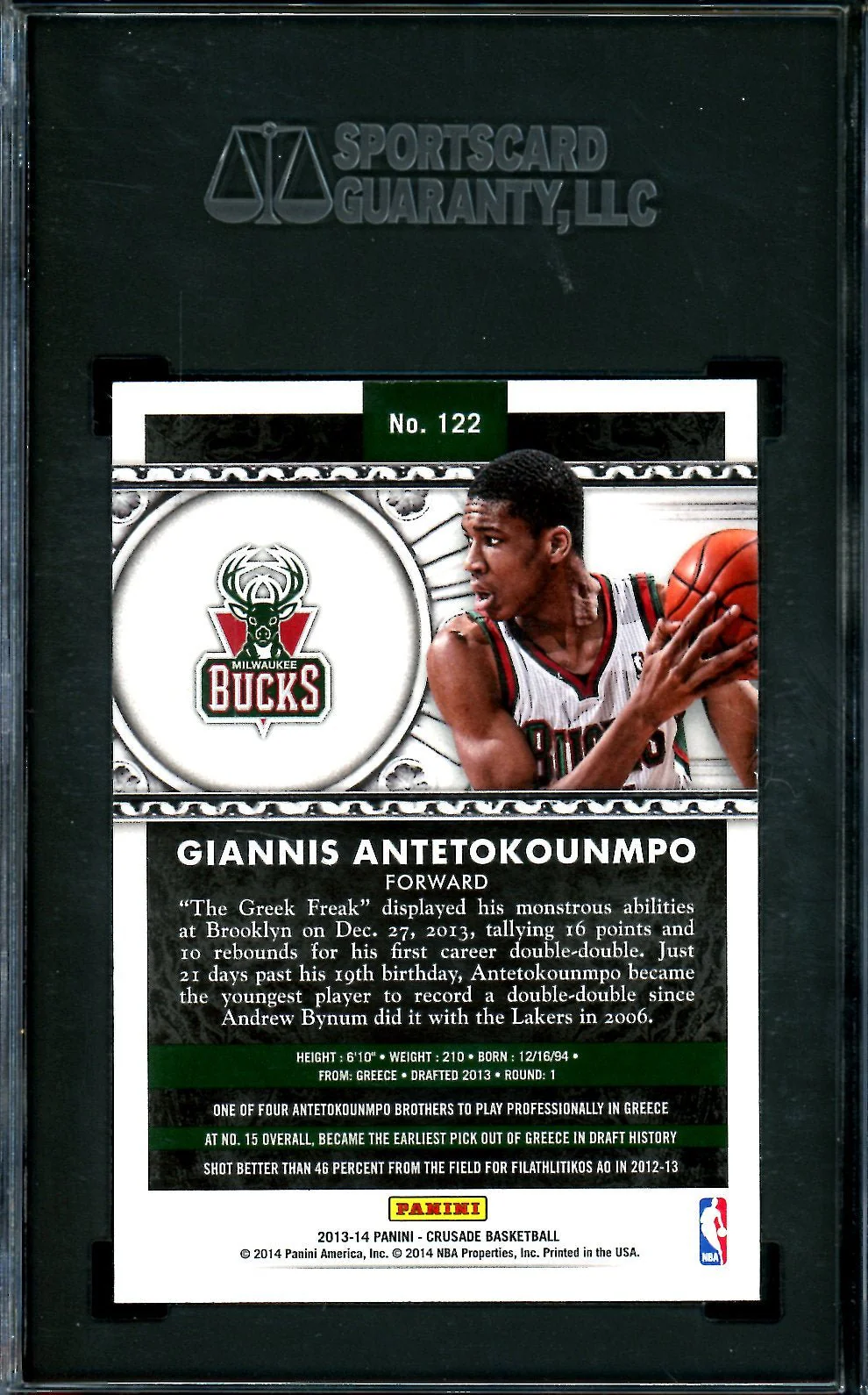2013/14 Panini Crusade Giannis Antetokounmpo Rookie SGC 9.5 Bucks - Image 2
