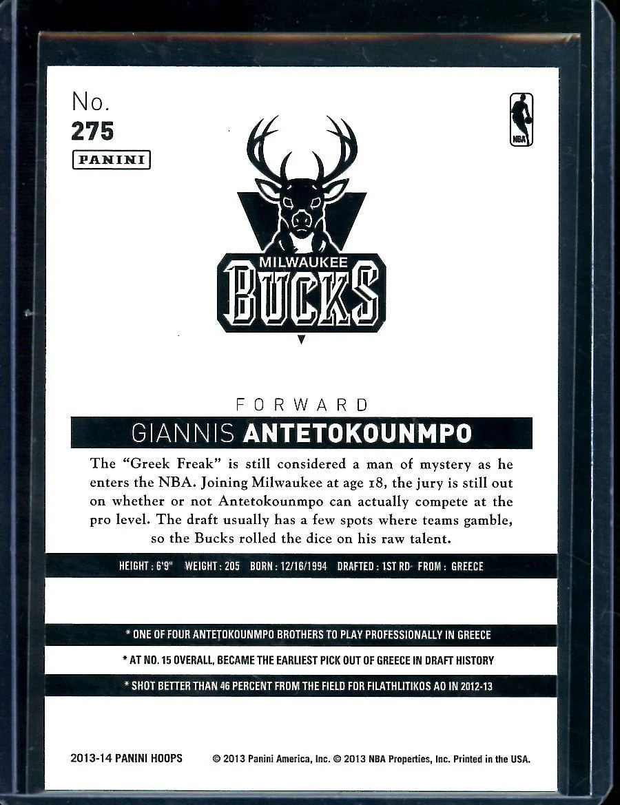2013-14 Panini Hoops Giannis Antetokounmpo Rookie Blue Bucks - Image 2