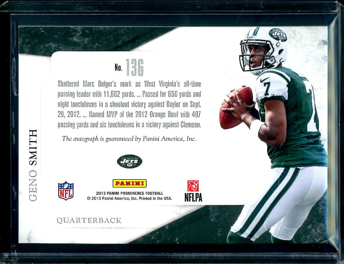 2013 Panini Prominence Geno Smith Rookie Patch Auto /100 Jets - Image 2