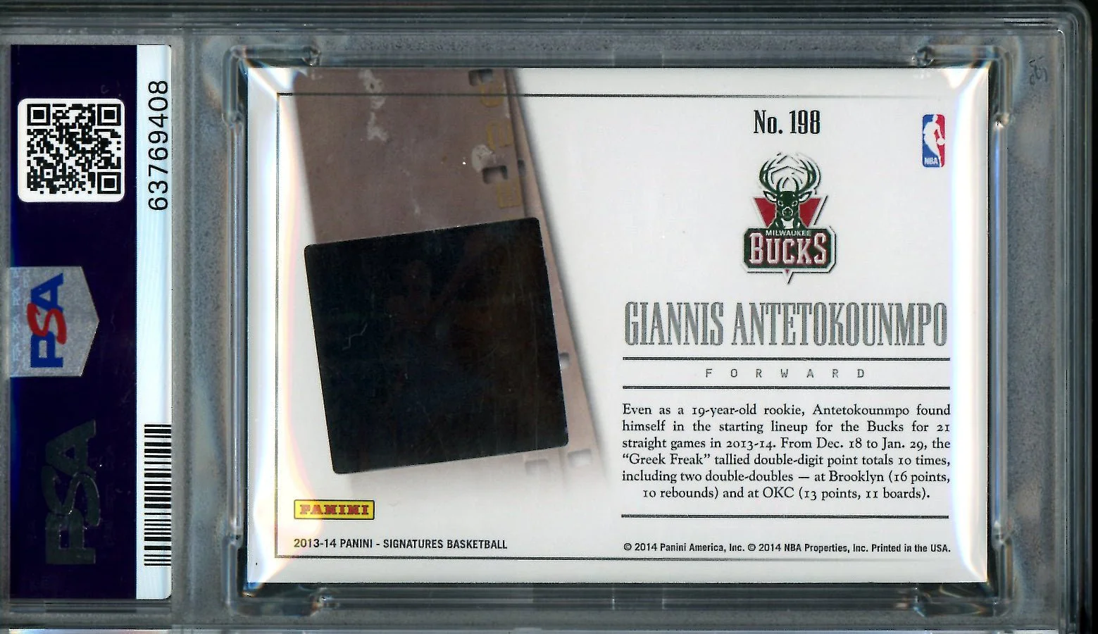 2013/14 Panini Signatures Giannis Antetokounmpo Rookie Film /20 PSA 9 Bucks - Image 2