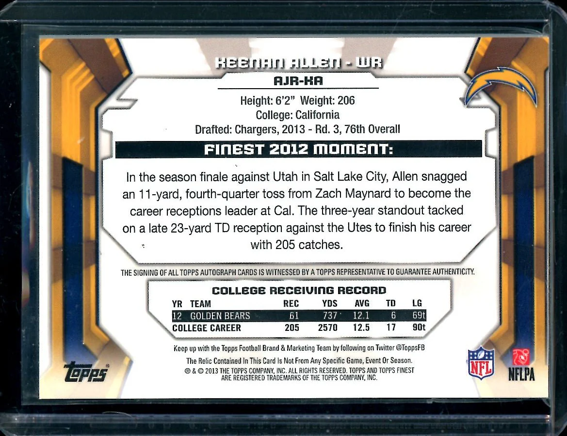2013 Topps Finest Keenan Allen Rookie RPA /25 Chargers - Image 2