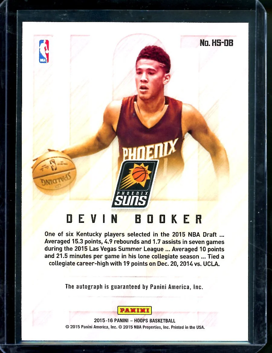 2015/16 Panini NBA Hoops Devin Booker Rookie Hot Signatures Auto Suns - Image 2
