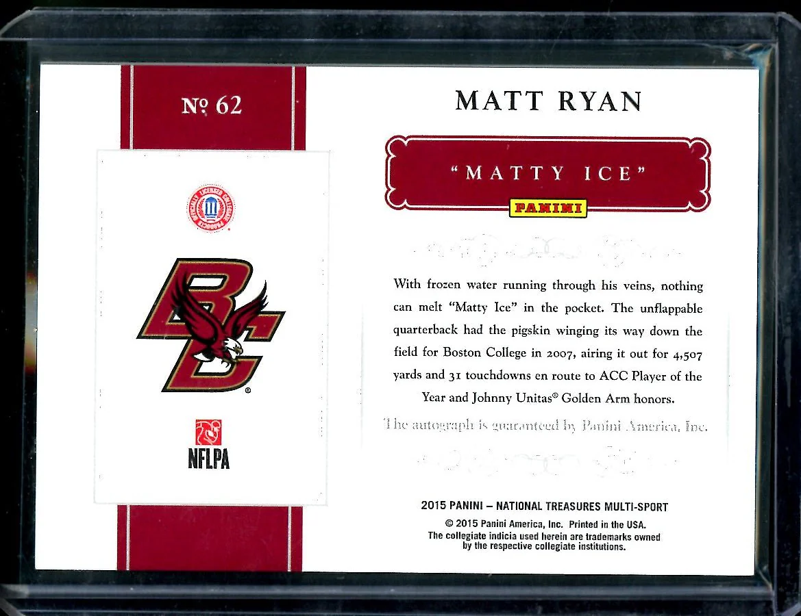 2015 Panini National Treasures Collegiate Matt Ryan Notable Nicknames Auto /25 Boston College - Image 2