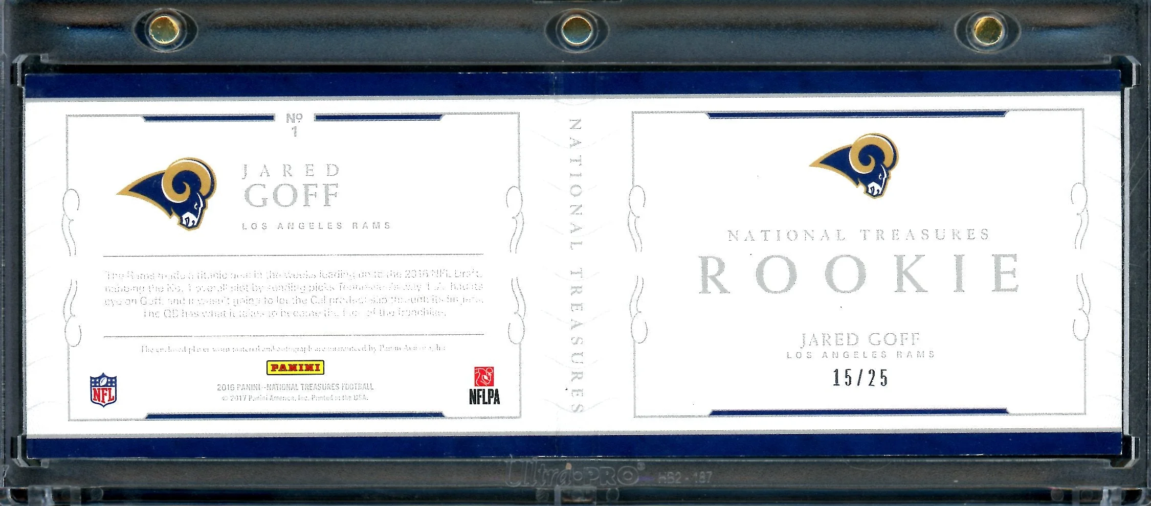 2016 Panini National Treasures Jared Goff Rookie Team Logo Booklet /25 Rams - Image 2