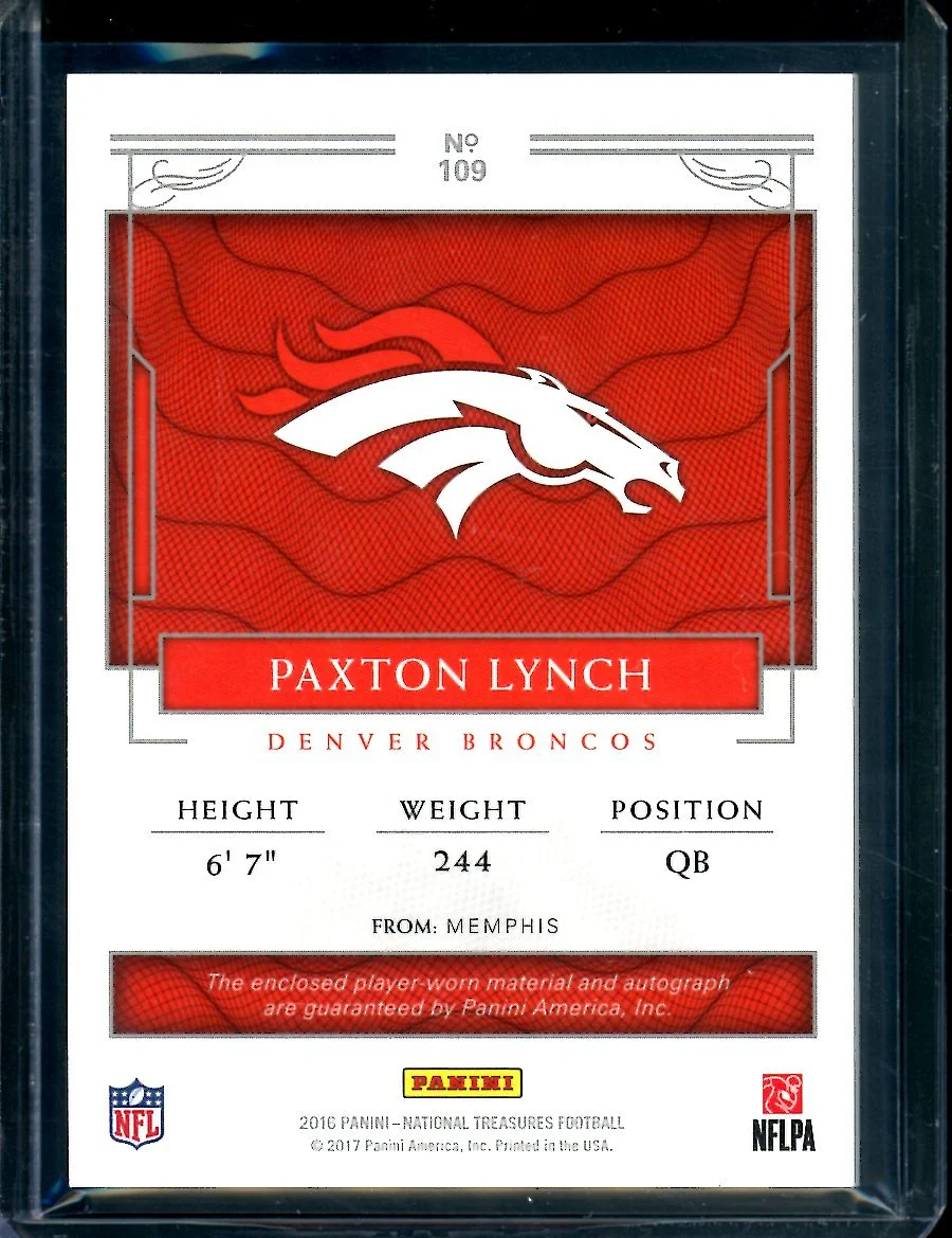 2016 Panini National Treasures Paxton Lynch Rookie Auto RPA True /99 Broncos - Image 2