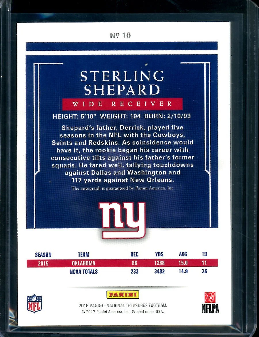 2016 Panini National Treasures Sterling Shepard Auto Gold /25 Giants - Image 2