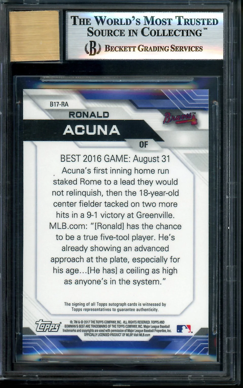2017 Bowman's Best Ronald Acuna Jr. Green Refractor Auto /99 Braves - Image 2