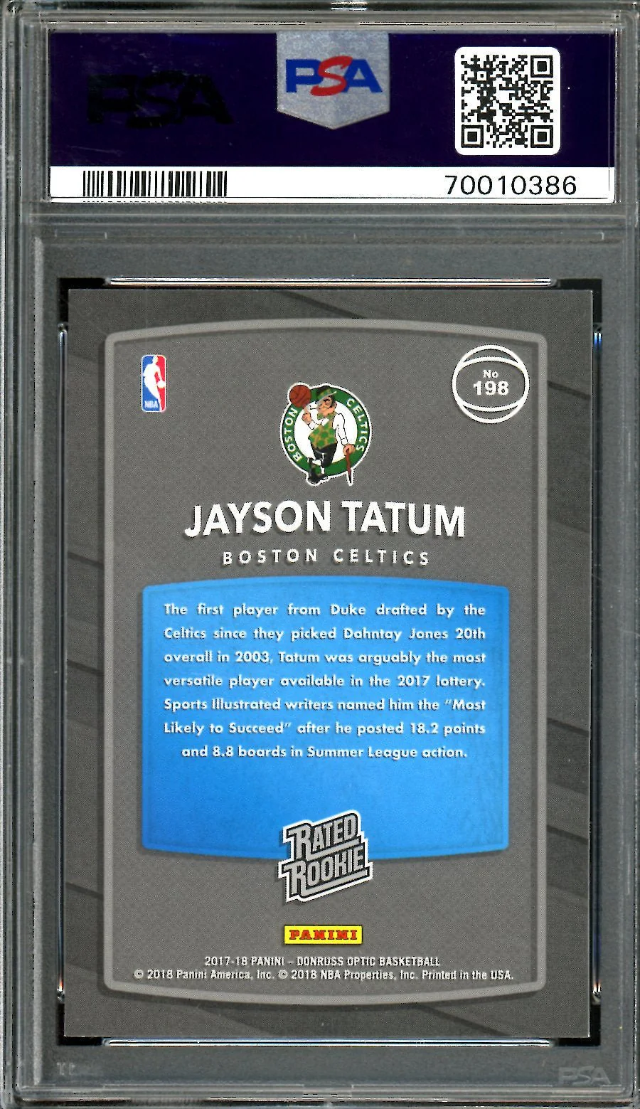 2017 Panini Optic Jayson Tatum Rookie Red Yellow PSA 10 Celtics - Image 2