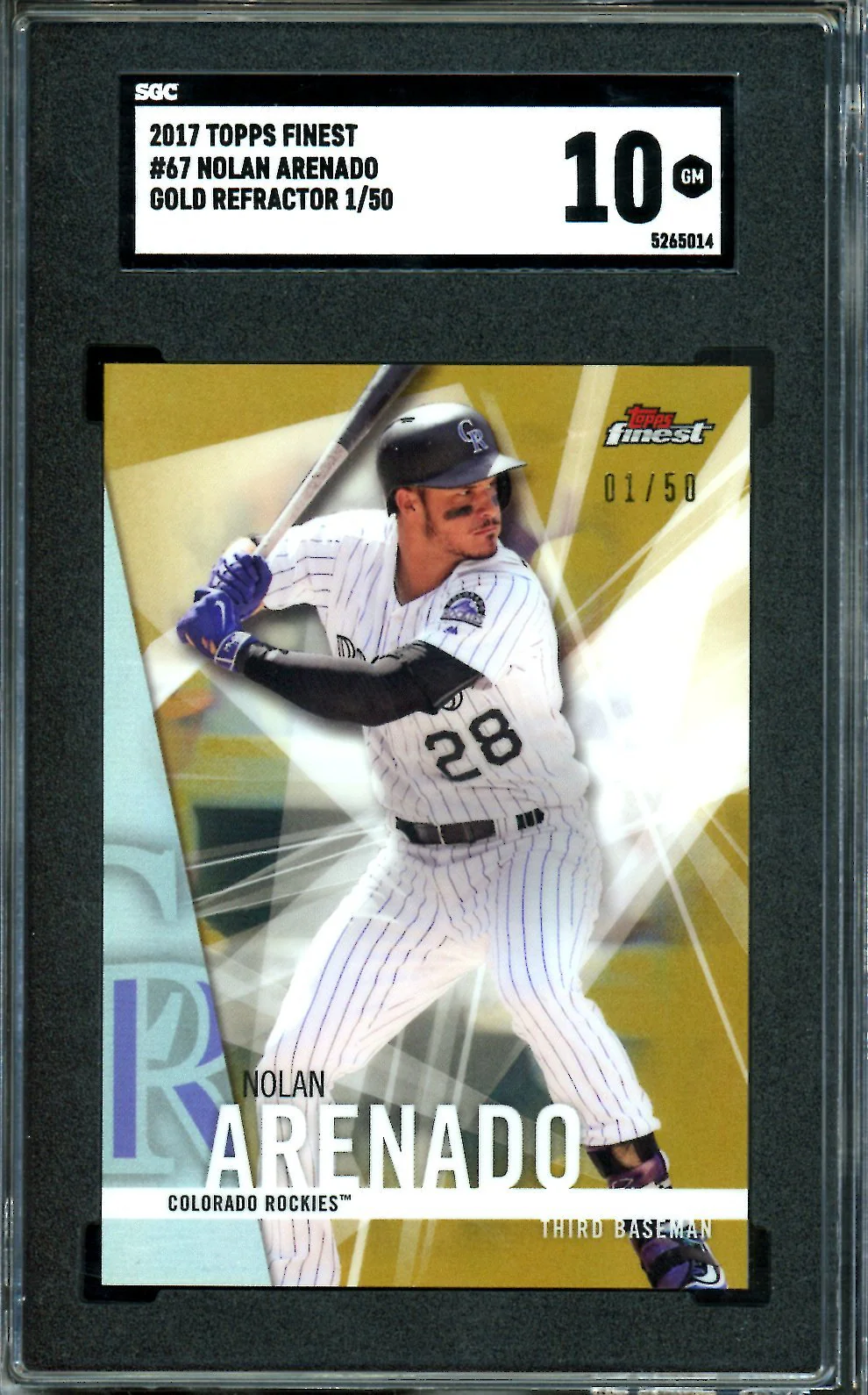 2017 Topps Finest Nolan Arenado Gold Refractor /50 SGC 10 Cardinals
