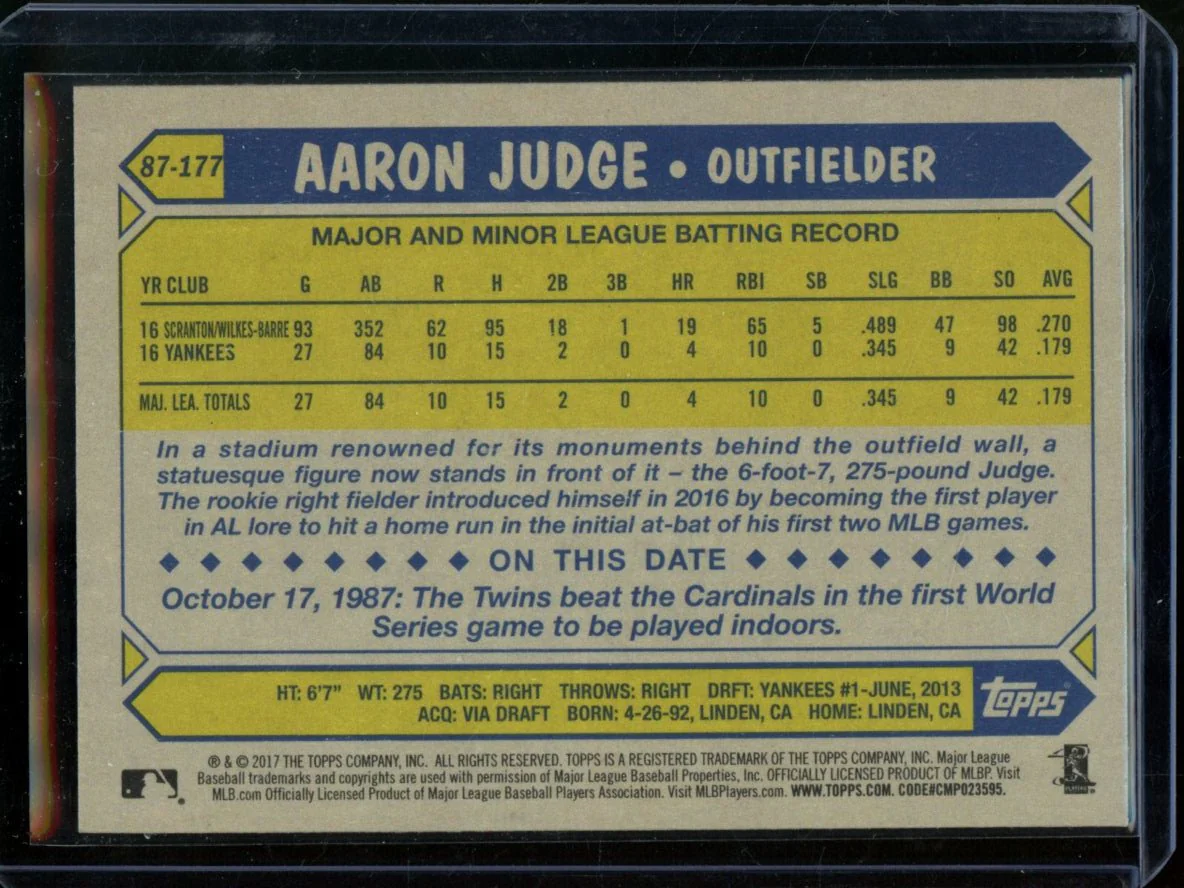 2017 Topps Update Aaron Judge 30th Anniversary Rookie Yankees - Image 2