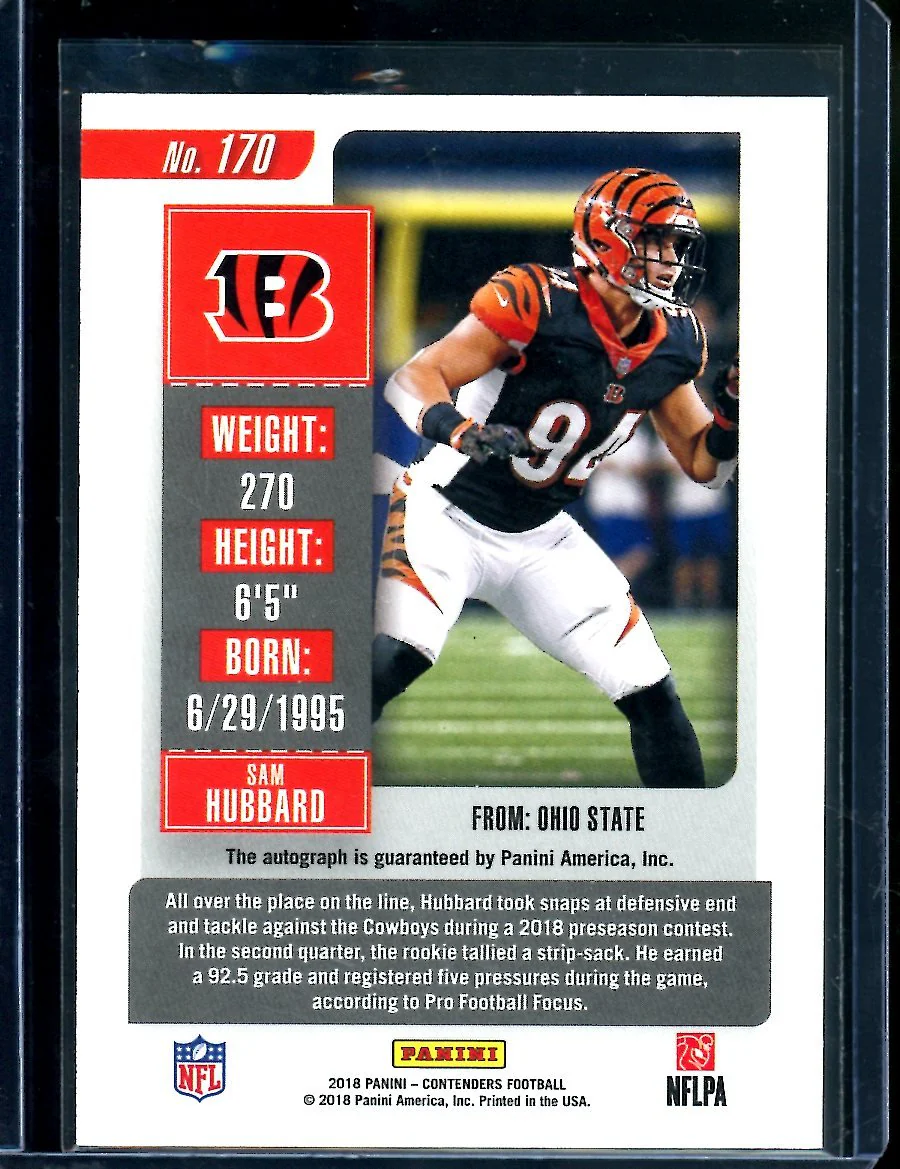 2018 Panini Contenders Sam Hubbard Rookie Ticket Auto Bengals - Image 2