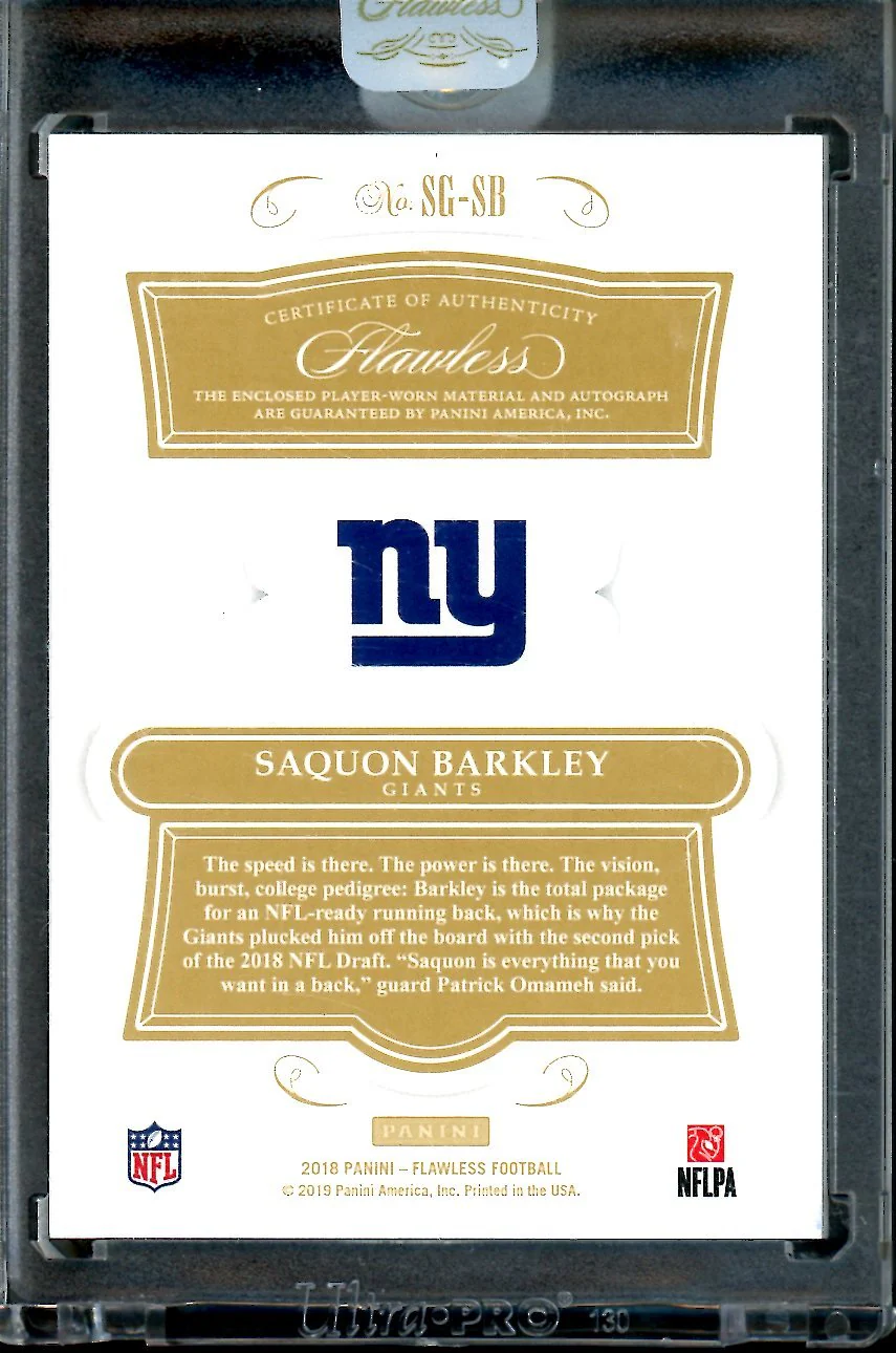 2018 Panini Flawless Saquon Barkley Rookie RPA Signature Gloves /25 Giants - Image 2