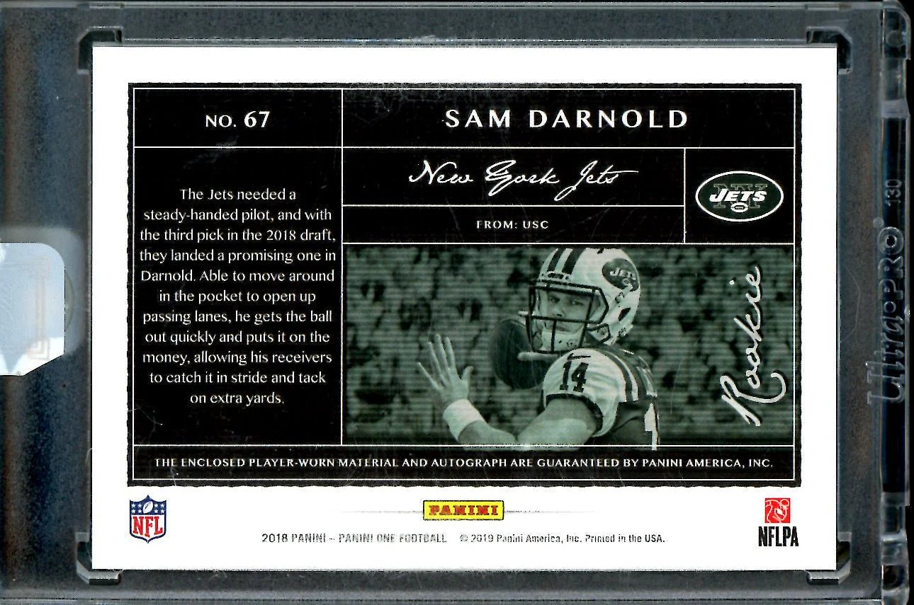 2018 Panini One Sam Darnold Rookie RPA /75 Jets - Image 2