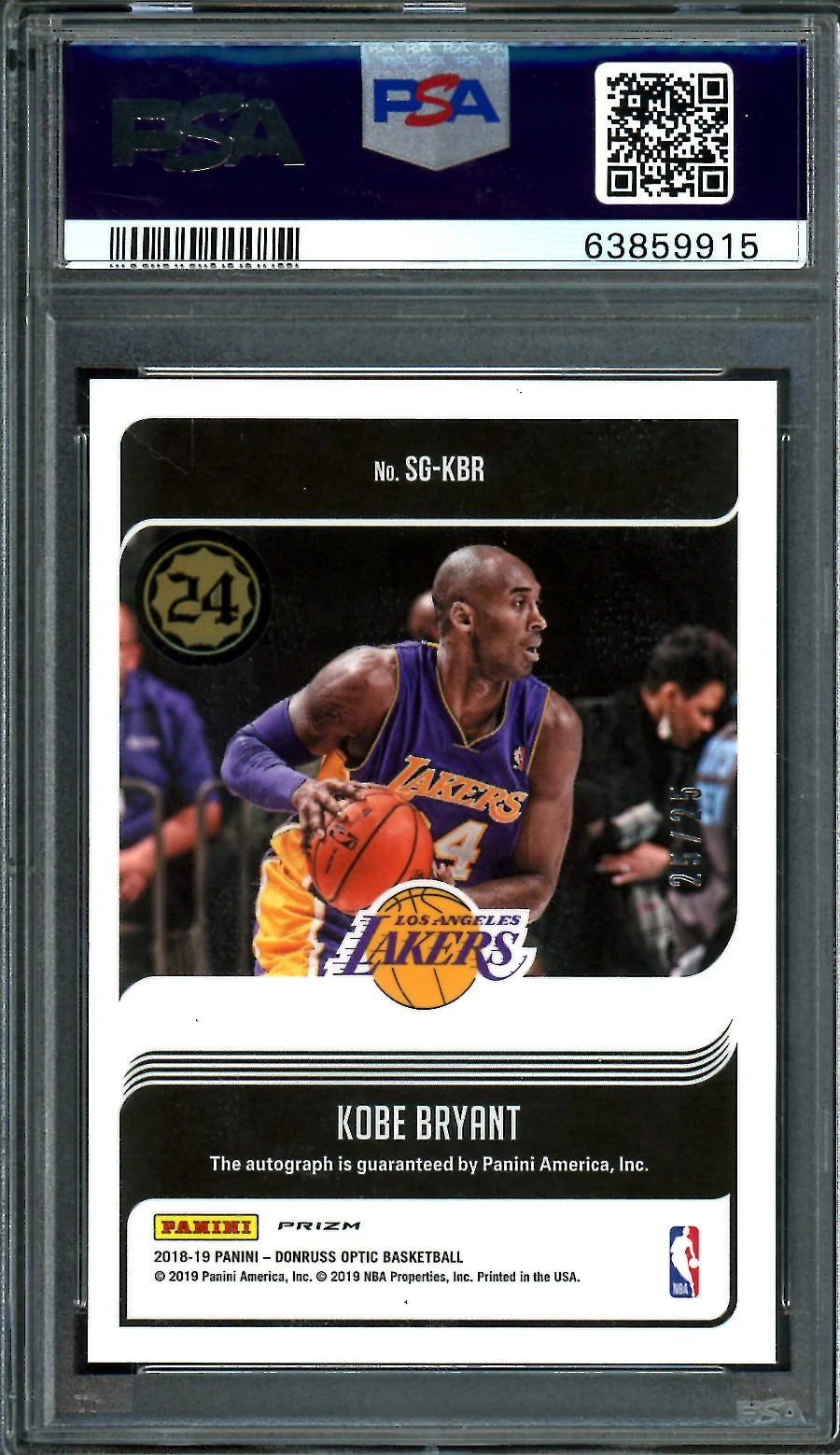 2018 Panini Optic Kobe Bryant Signature Series Auto Pink /25 PSA 9 Lakers - Image 2