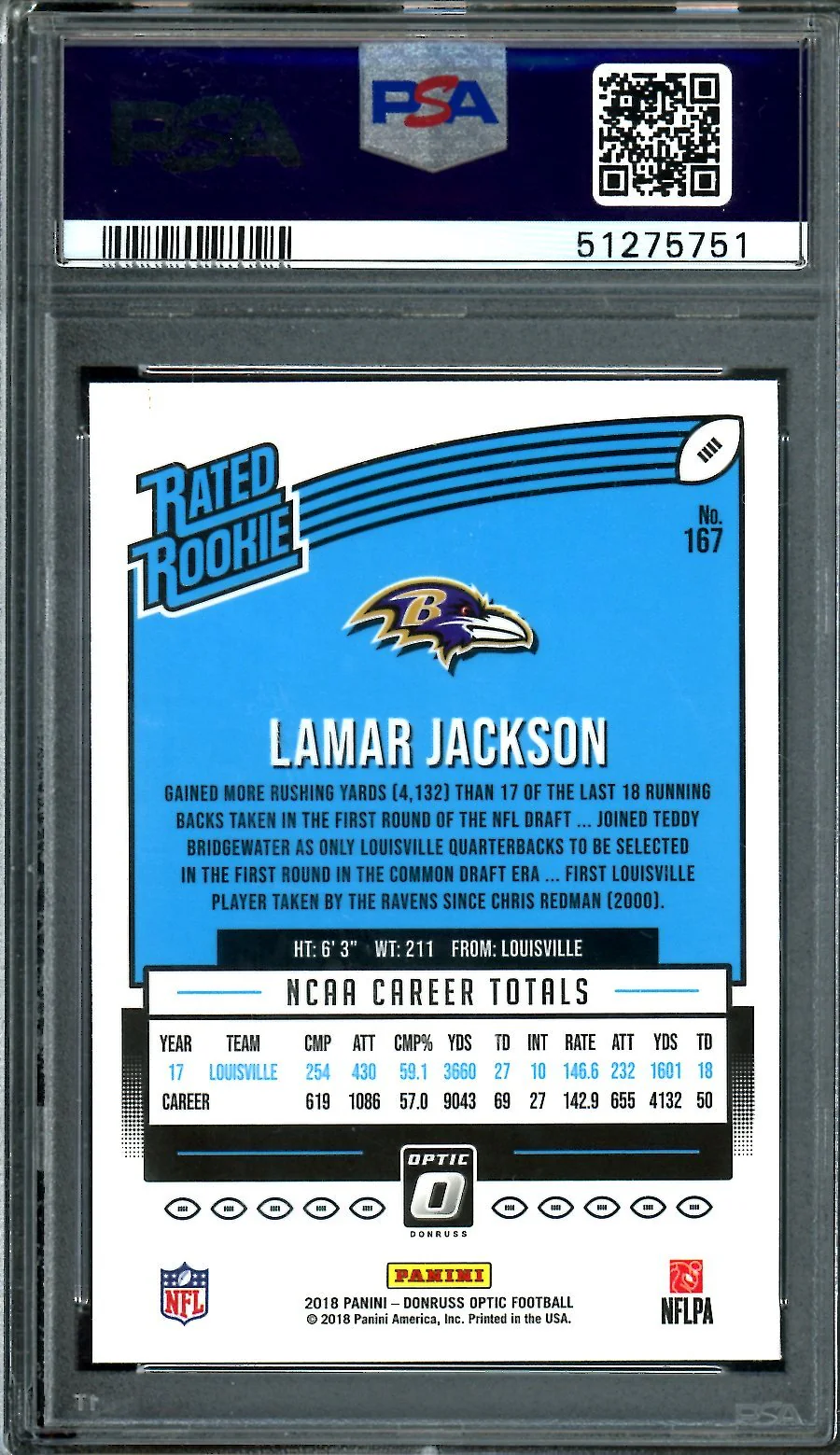 2018 Panini Optic Lamar Jackson Rookie PSA 9 Ravens - Image 2