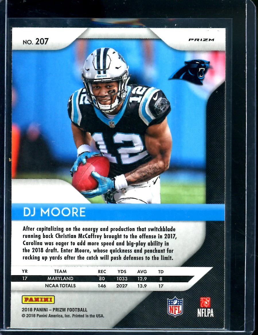 2018 Panini Prizm DJ Moore Rookie Blue Laser Panthers - Image 2