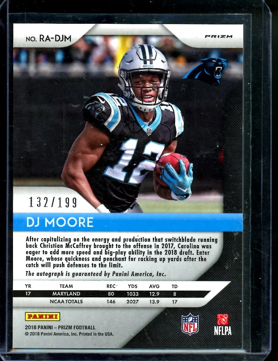 2018 Panini Prizm DJ Moore Rookie Red Wave Auto /199 Bears - Image 2