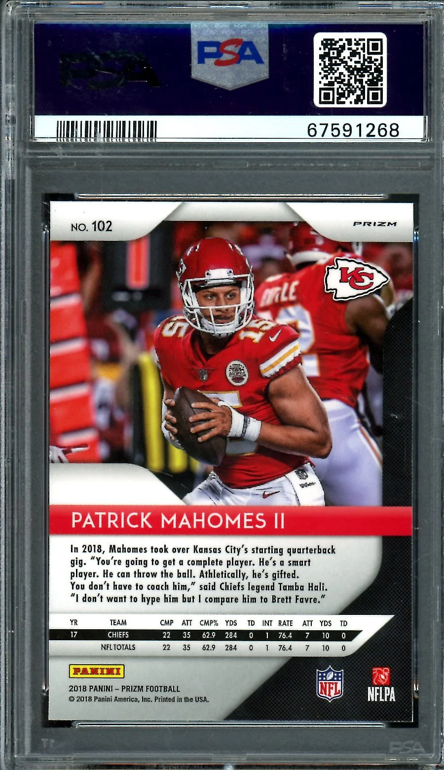 2018 Panini Prizm Patrick Mahomes Lazer Prizm PSA 10 Chiefs - Image 2