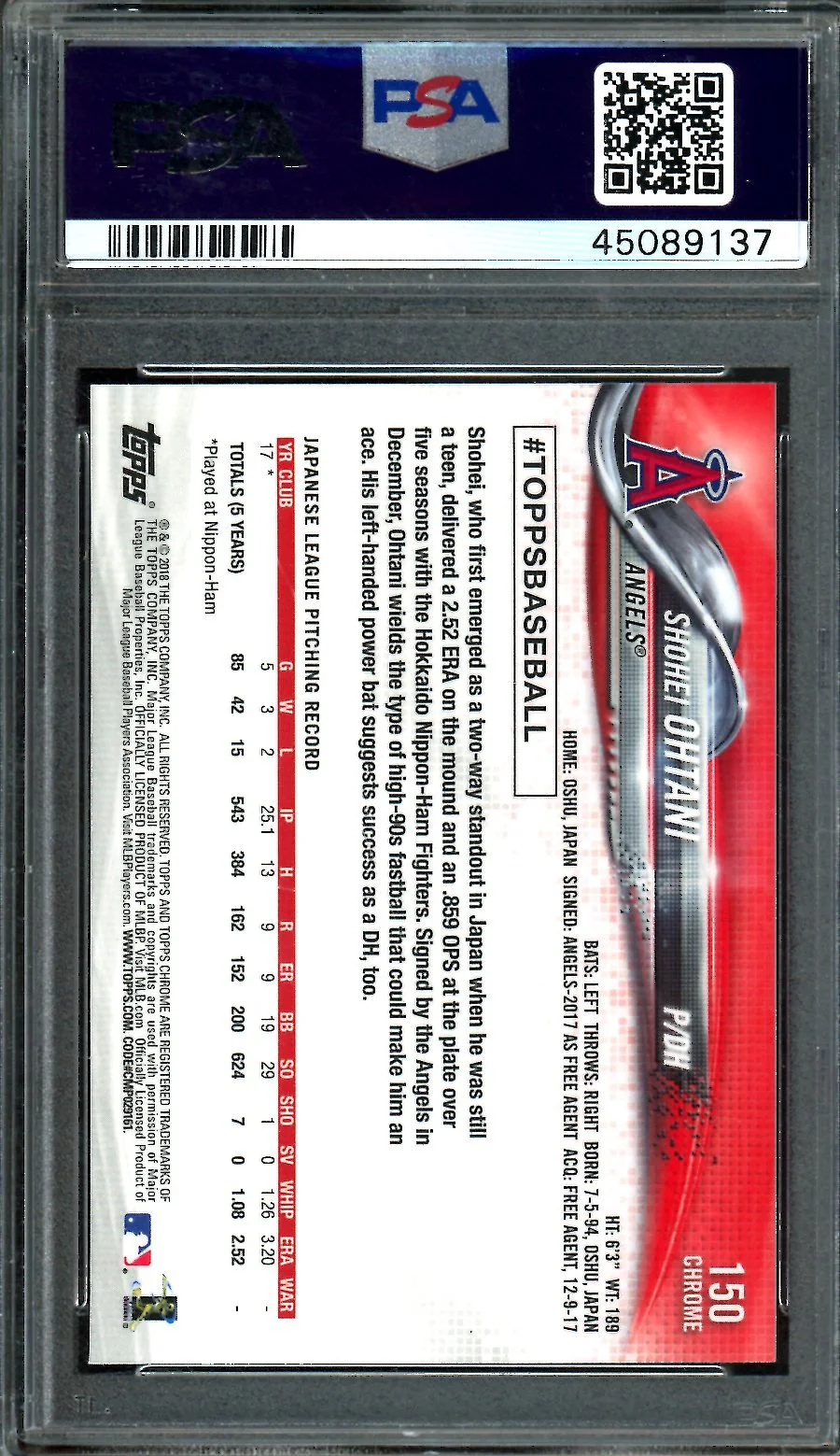 2018 Topps Chrome Shohei Ohtani Rookie Pitching PSA 10 Angels - Image 2