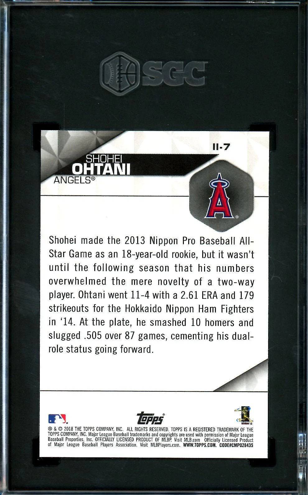 2018 Topps Shohei Ohtani Rookie Instant Impact SGC 10 Angels - Image 2