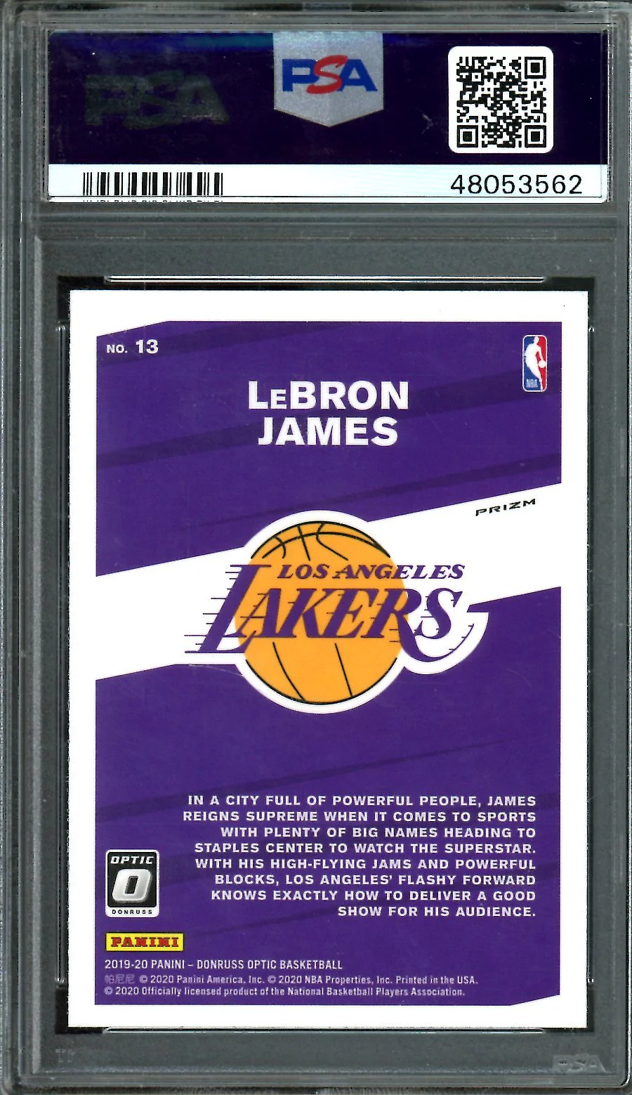 2019/20 Panini Optic LeBron James My House Purple PSA 10 Lakers - Image 2