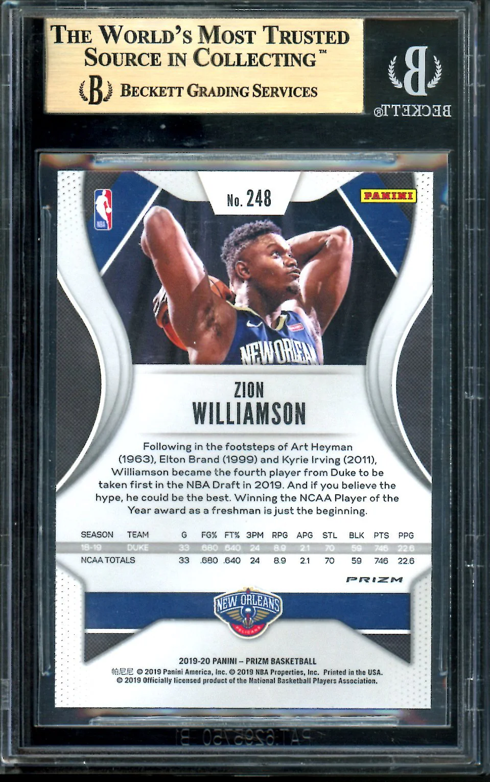 2019/20 Panini Prizm Zion Williamson Rookie Orange Ice BGS 9.5 Pelicans - Image 2