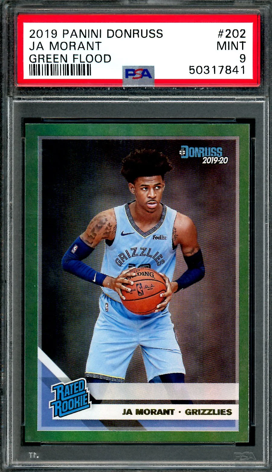 2019/20 Panini Donruss Ja Morant Rookie Green Flood PSA 9 Grizzlies